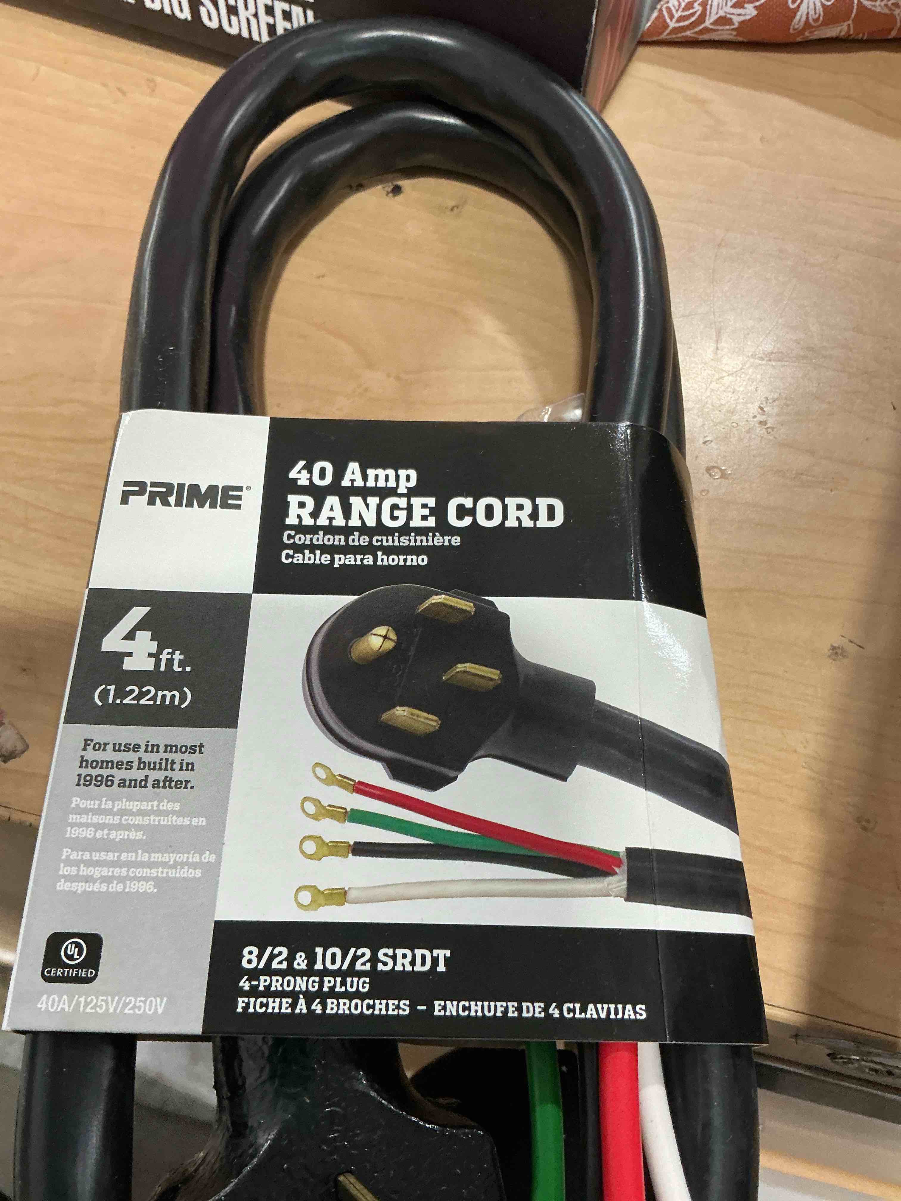 Condition photo showing Brand New for hifind 4-prong replacement 40 amp range power cord 4 ft, nema 8/2 & 10/2 srdt to 4-color wire with eyelet connector,rv tesla/ev charger generator stove appliance extension plug,waterproof 8/2+10/2 awg srdt,etl