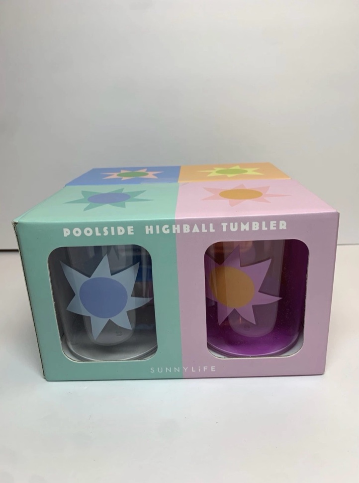 sunny life poolside highball tumblers, Sunburst set of four rainbow multi summer