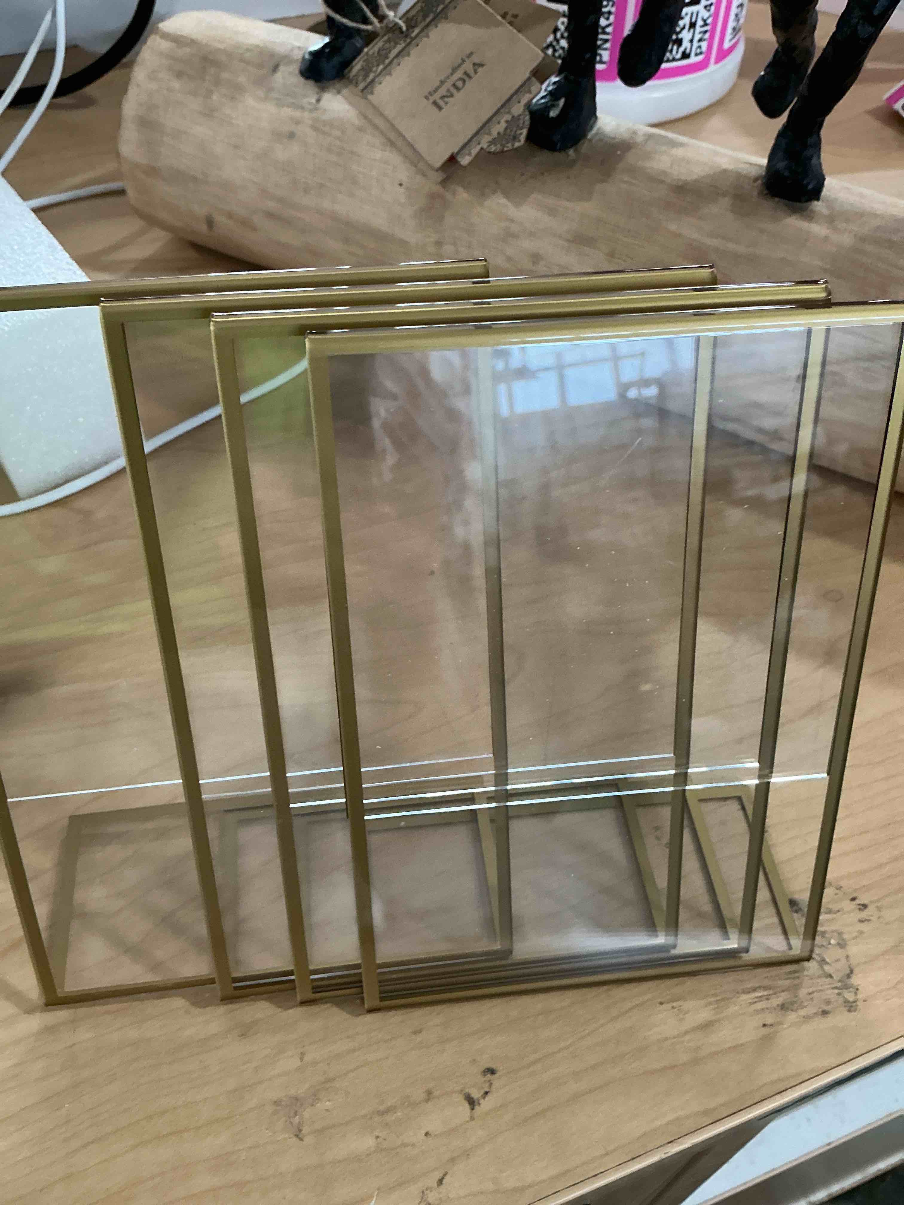 Condition photo showing New/Like New for 4pack gold picture frames 4x6, acrylic sign holder wedding table number borders double sided picture frame paper stand for restaurant table menu recipe cards photo display