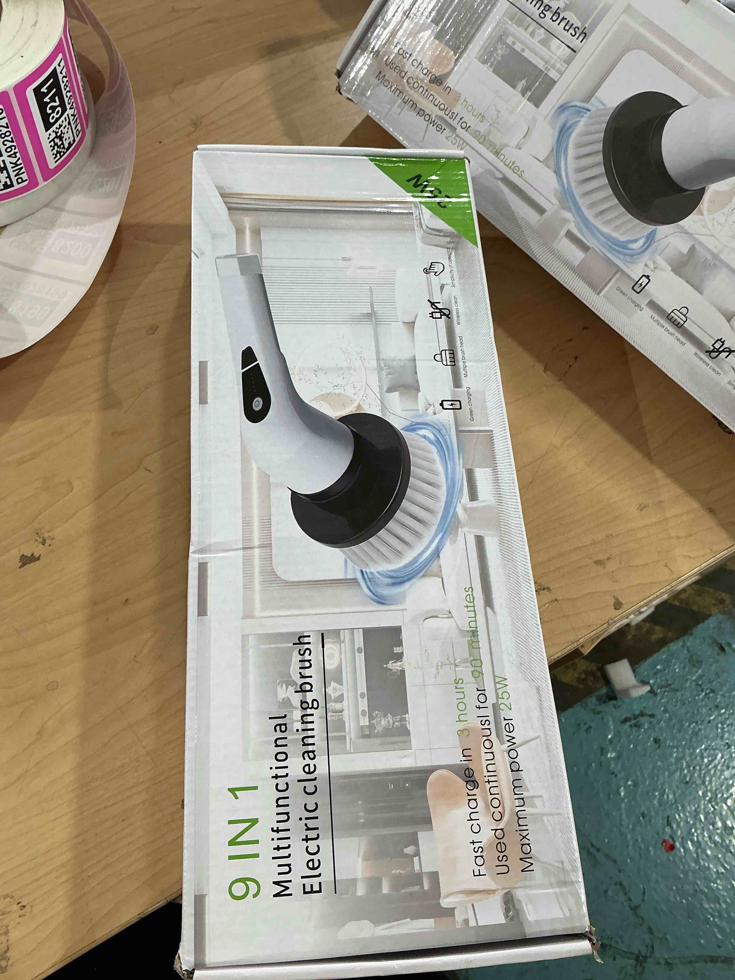 Condition photo showing New/Like New for electric spin scrubber, cordless power cleaning brush with 9 replaceable heads, rechargeable shower scrubber with adjustable handle, ipx7 waterproof scrubber for bathroom tile car,white-ra1