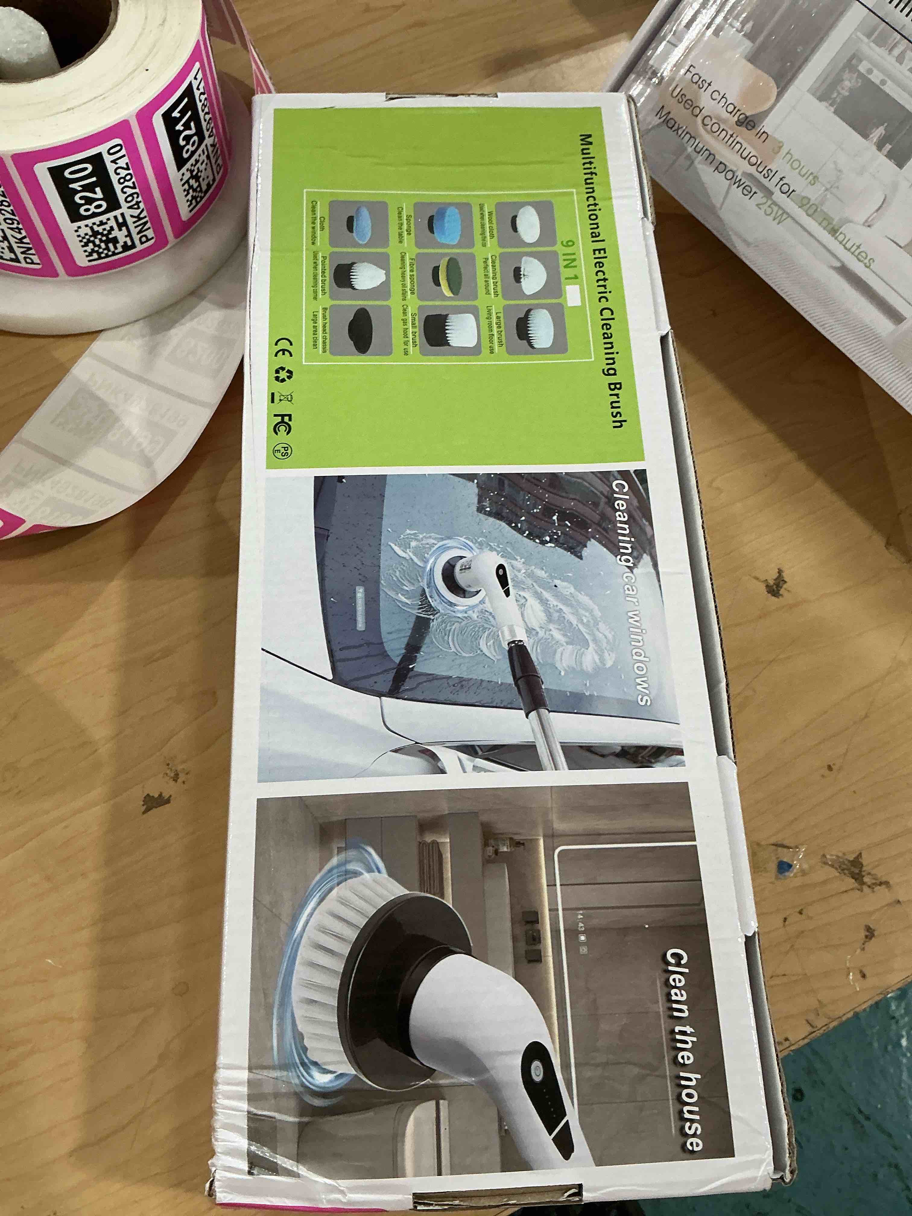 Condition photo showing New/Like New for electric spin scrubber, cordless power cleaning brush with 9 replaceable heads, rechargeable shower scrubber with adjustable handle, ipx7 waterproof scrubber for bathroom tile car,white-ra1