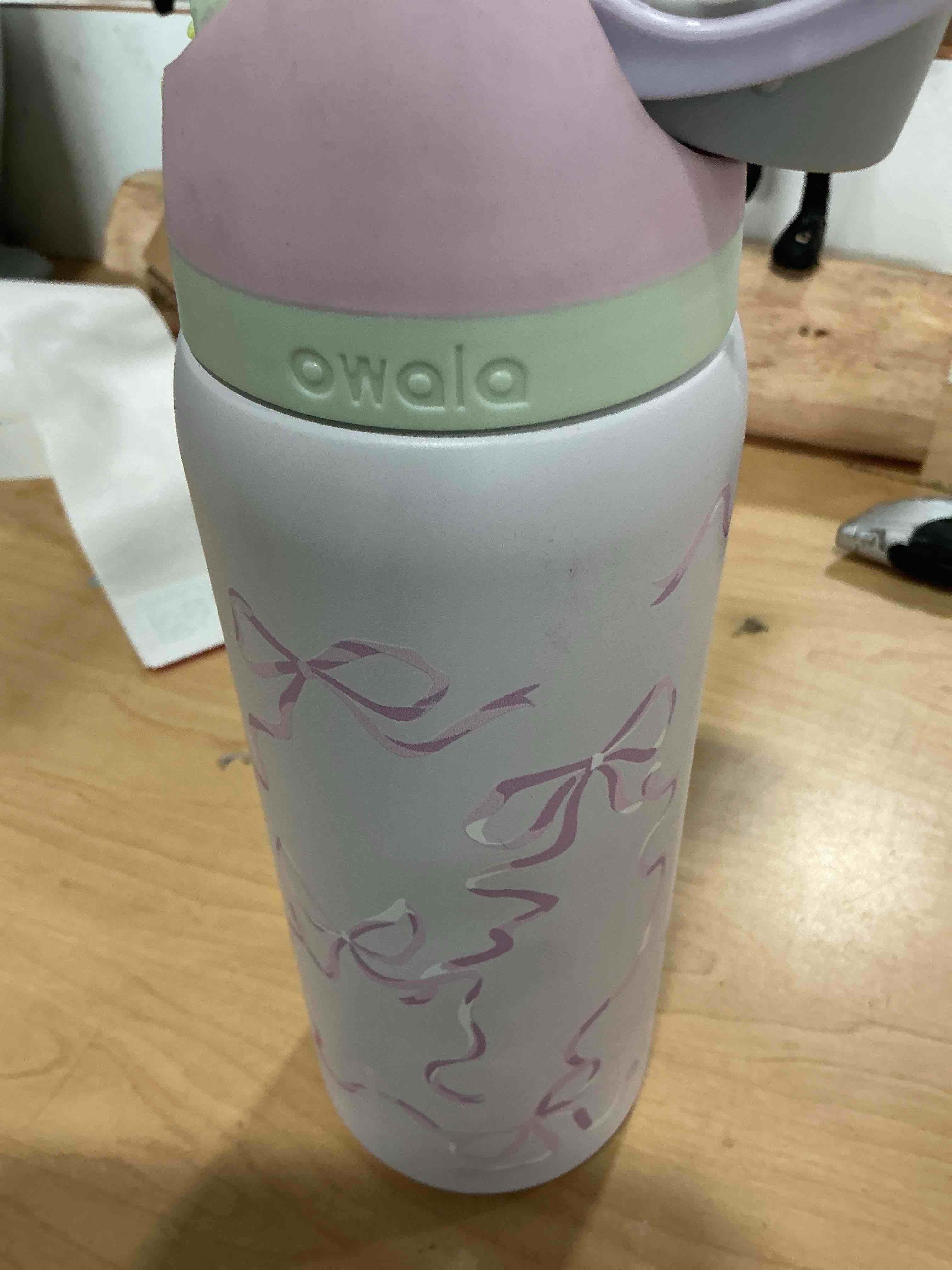 Condition photo showing New/Like New for 304 stainless steel fitness sports vacuum bottle with handle and straw, large capacity macaron thermal mug /16/19/24/32 oz (blue bow,32)