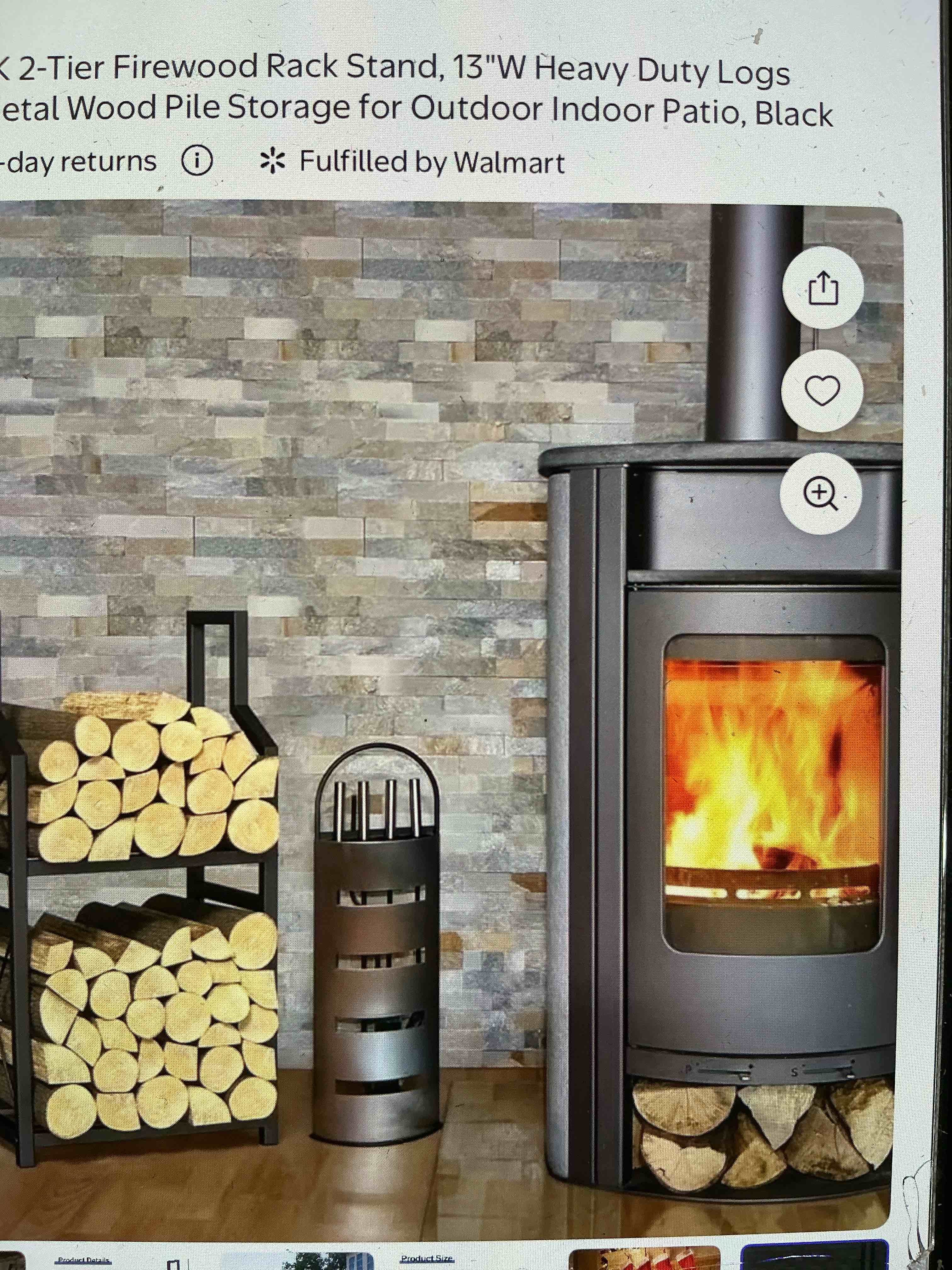 Condition photo showing New/Like New for fly – hawk2 tier firewood rack stain 13 with heavy duty, log holder metal wood pile storage for outdoor indoor patio black