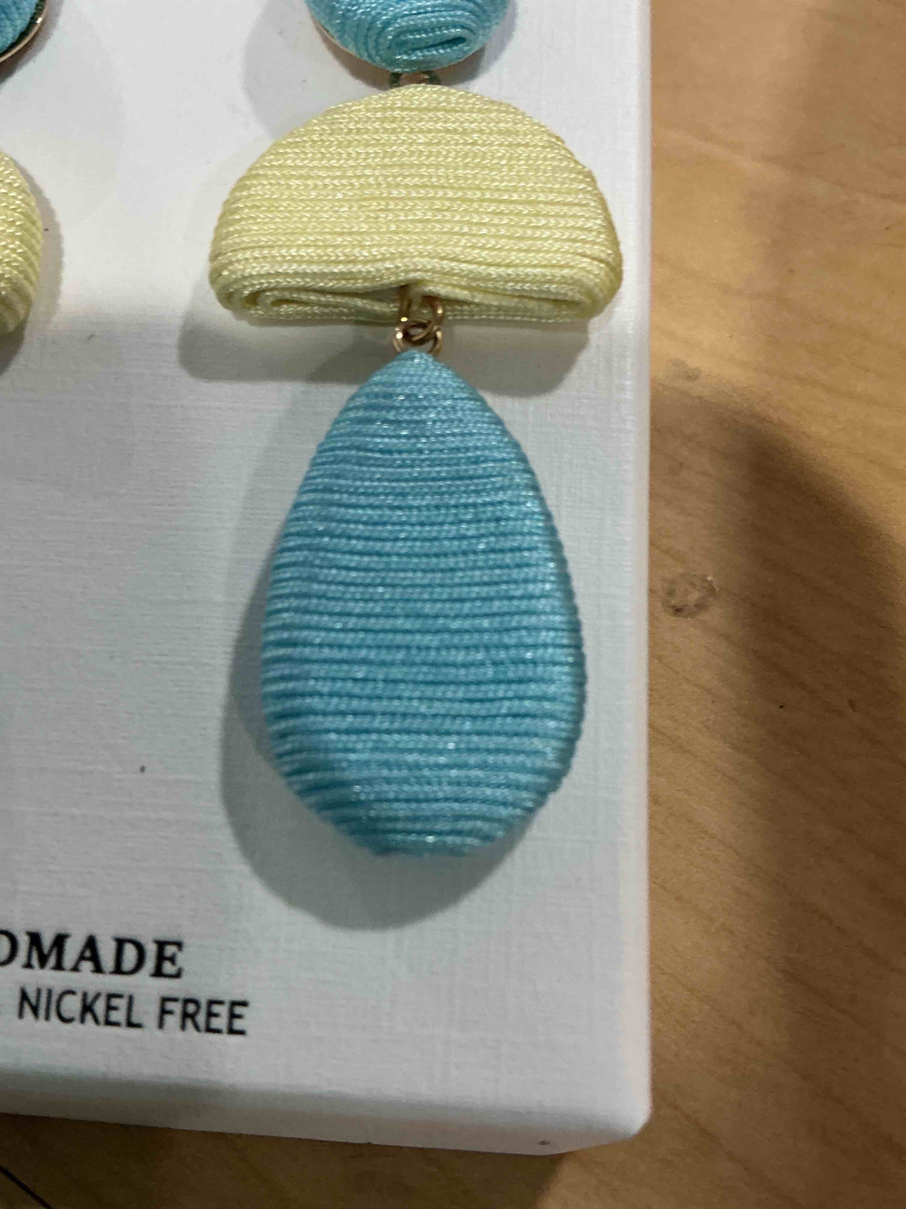 Condition photo showing Brand New for piper k, handmade earrings, yellow, and blue