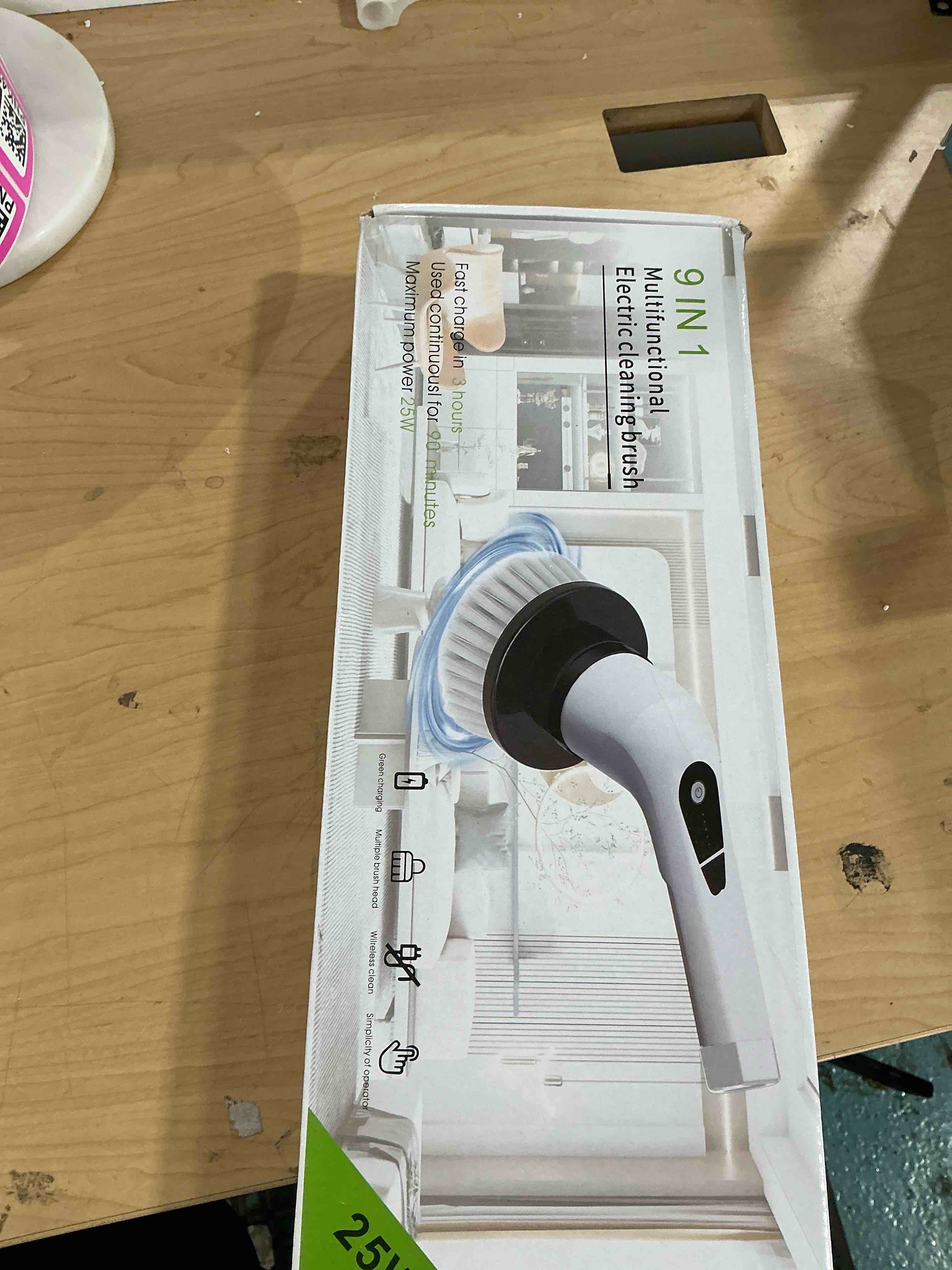 Condition photo showing New/Like New for highyes electric spin scrubber for cleaning bathroom: cordless power shower scrubber - electric cleaning brush for tile tub black&white