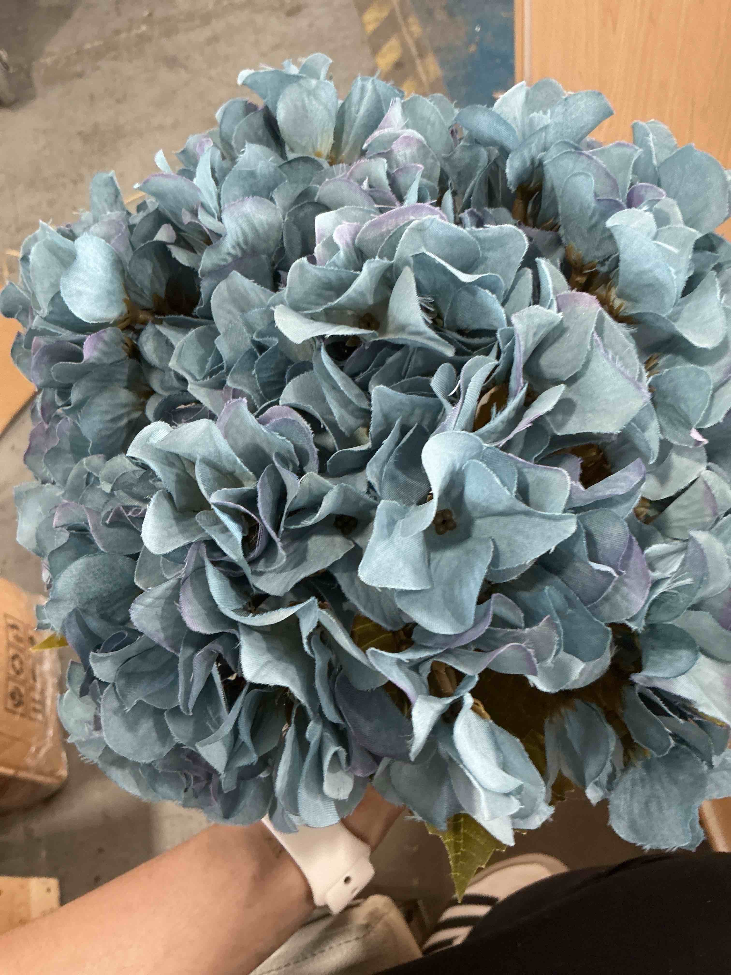 Condition photo showing Brand New for 6pcs premium blue silk hydrangea artificial flowers bouquets - realistic fake hydrangea with stems, faux flower arrangement for home wedding party baby shower table centerpieces decoration