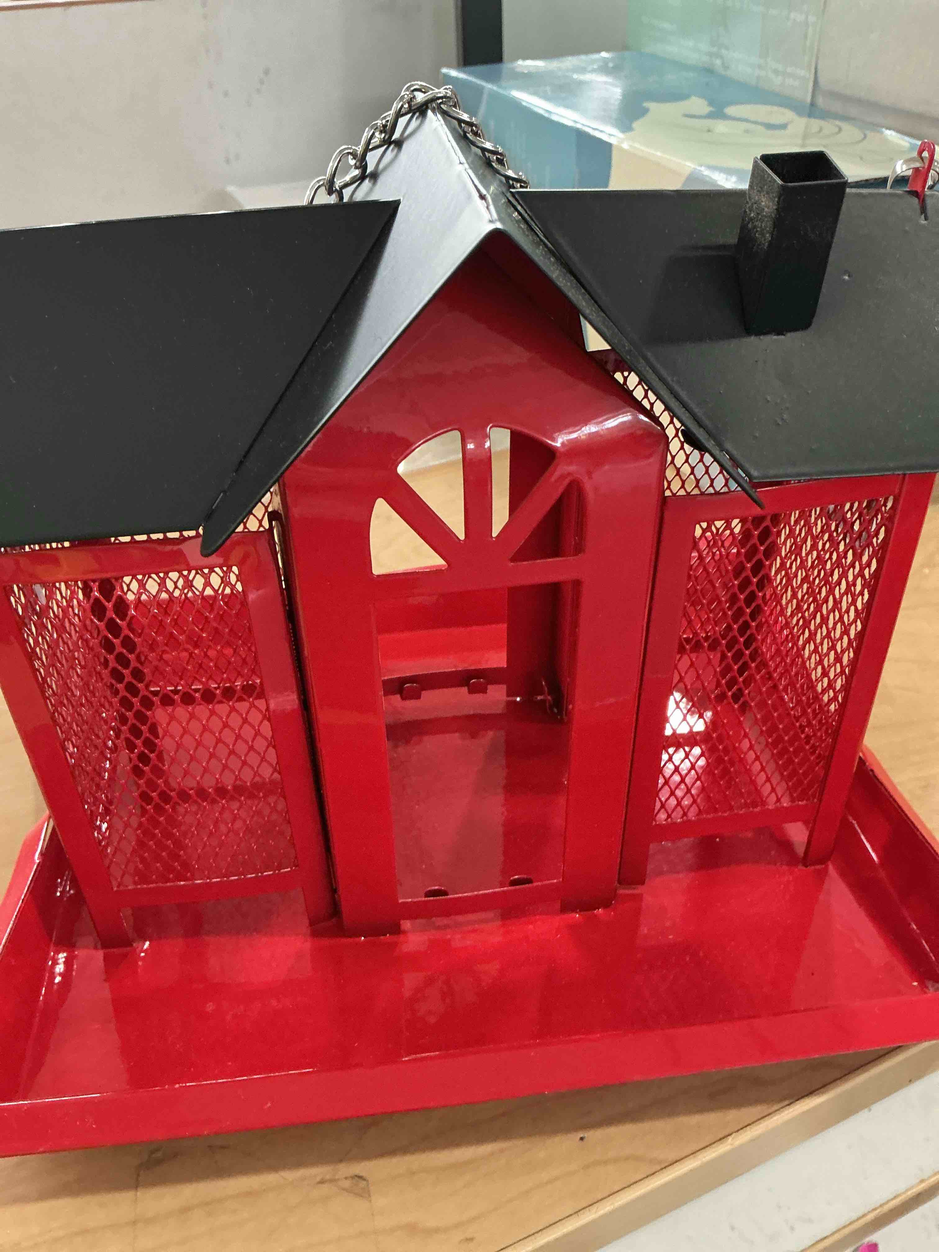 Condition photo showing New/Like New for solar bird feeders house for outdoors hanging, 7lbs large capacity metal wild bird feeder squirrel proof for outside with water cup, cardinal birdfeeder birdhouses gift for bird lovers (red)