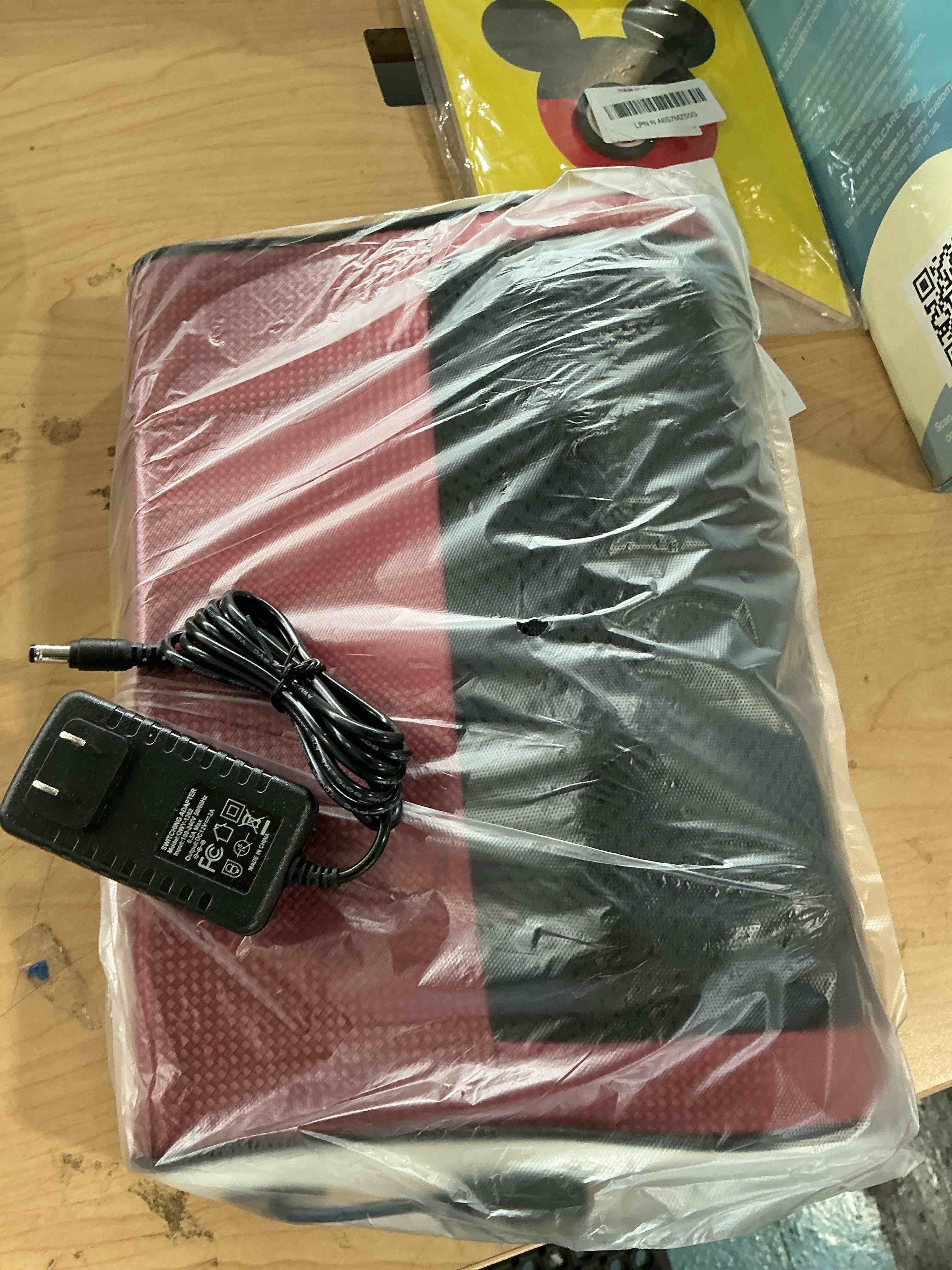 Condition photo showing New/Like New for neck and back massager pillow, deep tissue kneading, bidirectional rotation, heat function, pain relief for neck, shoulders and back