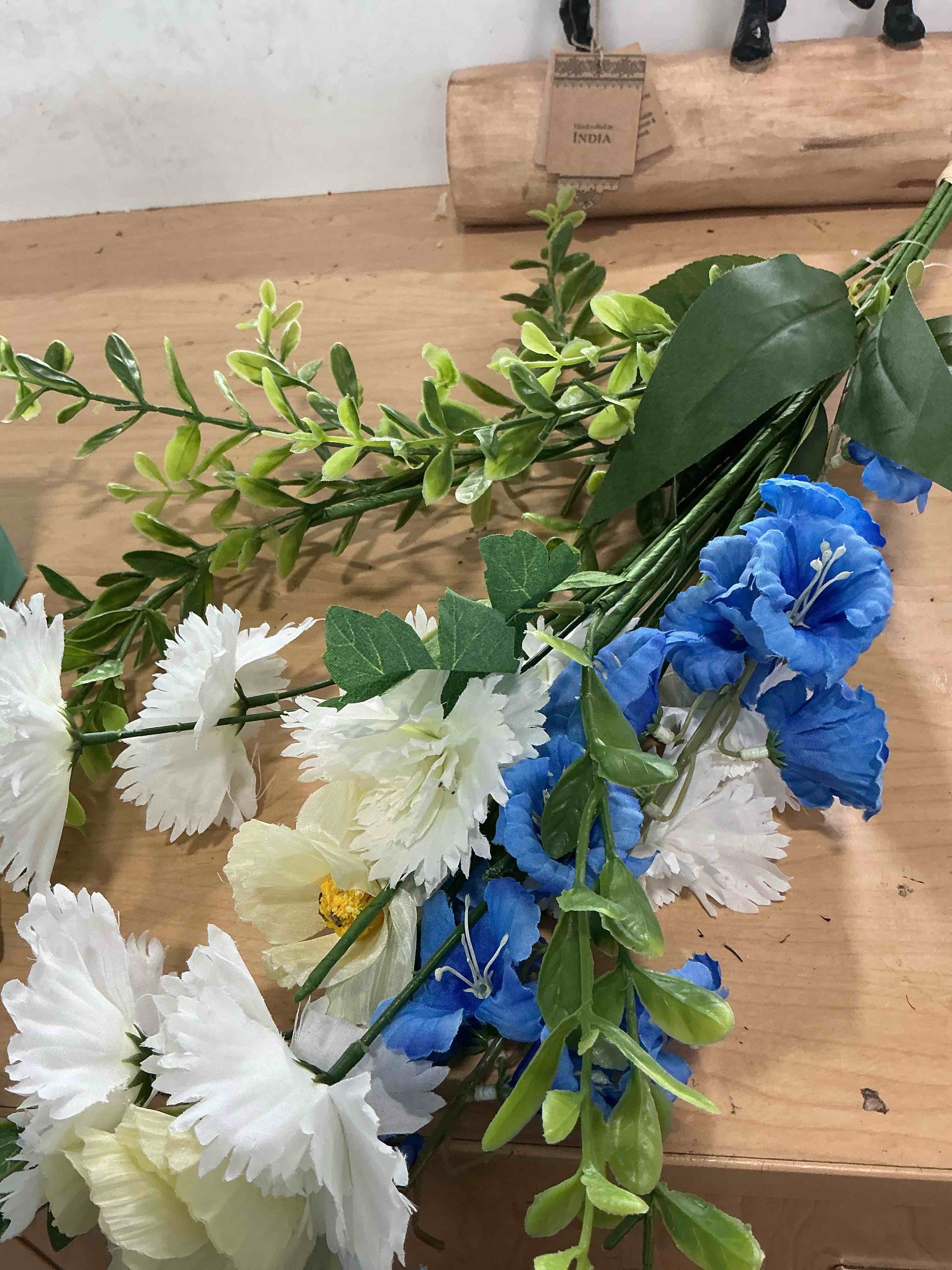 Condition photo showing Brand New for ladada bundles artificial fake flowers?fake blue silk daisy with eucalyptus for planter pot uv resistant realistic for outside porch home patio garden decoration (white blue)