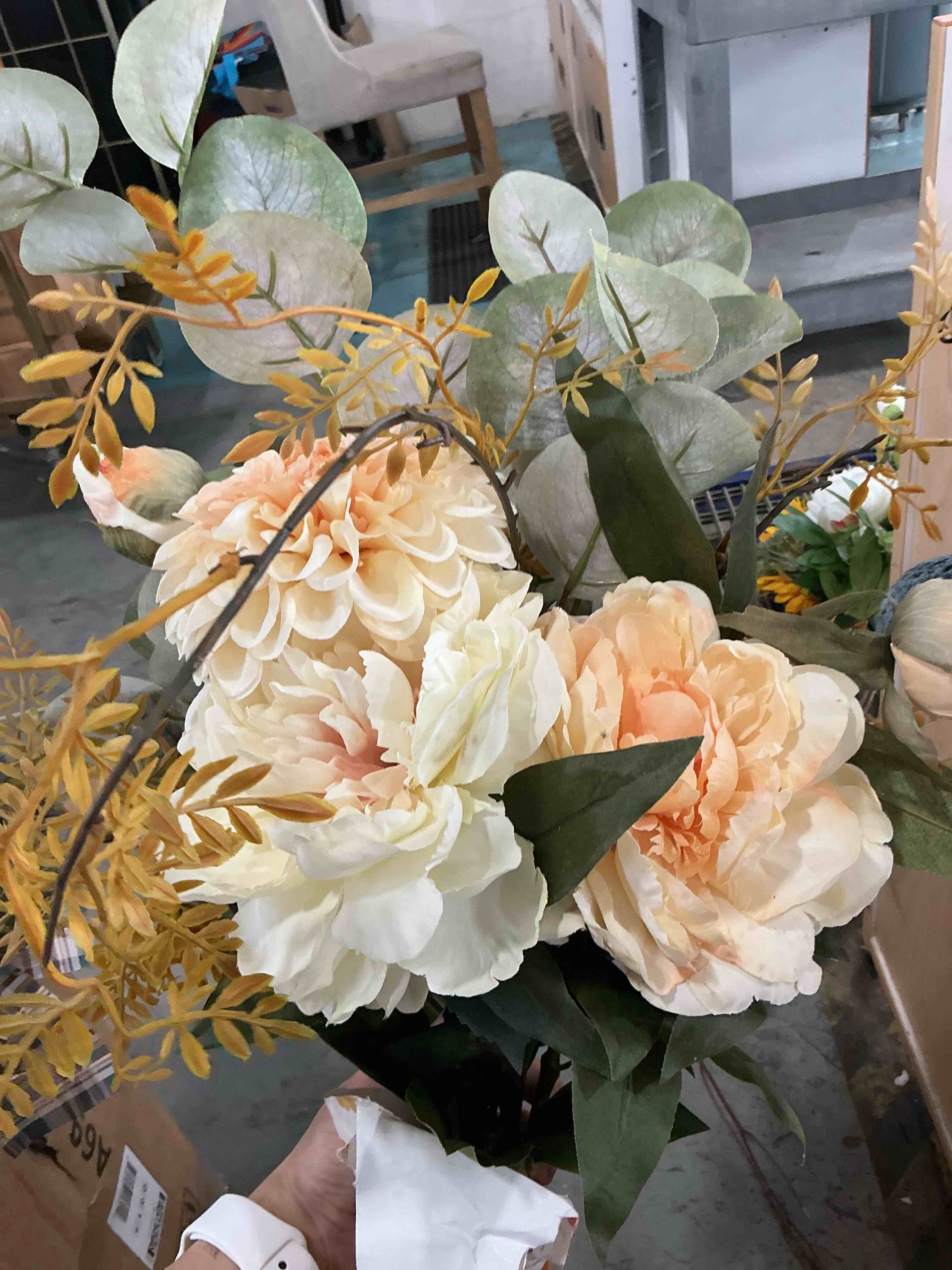 Condition photo showing Brand New for artificial flowers bouquet - faux silk flowers centerpiece, realistic fake flowers plants for home decor dining table, indoor vase, wedding bouquet arrangements (white)
