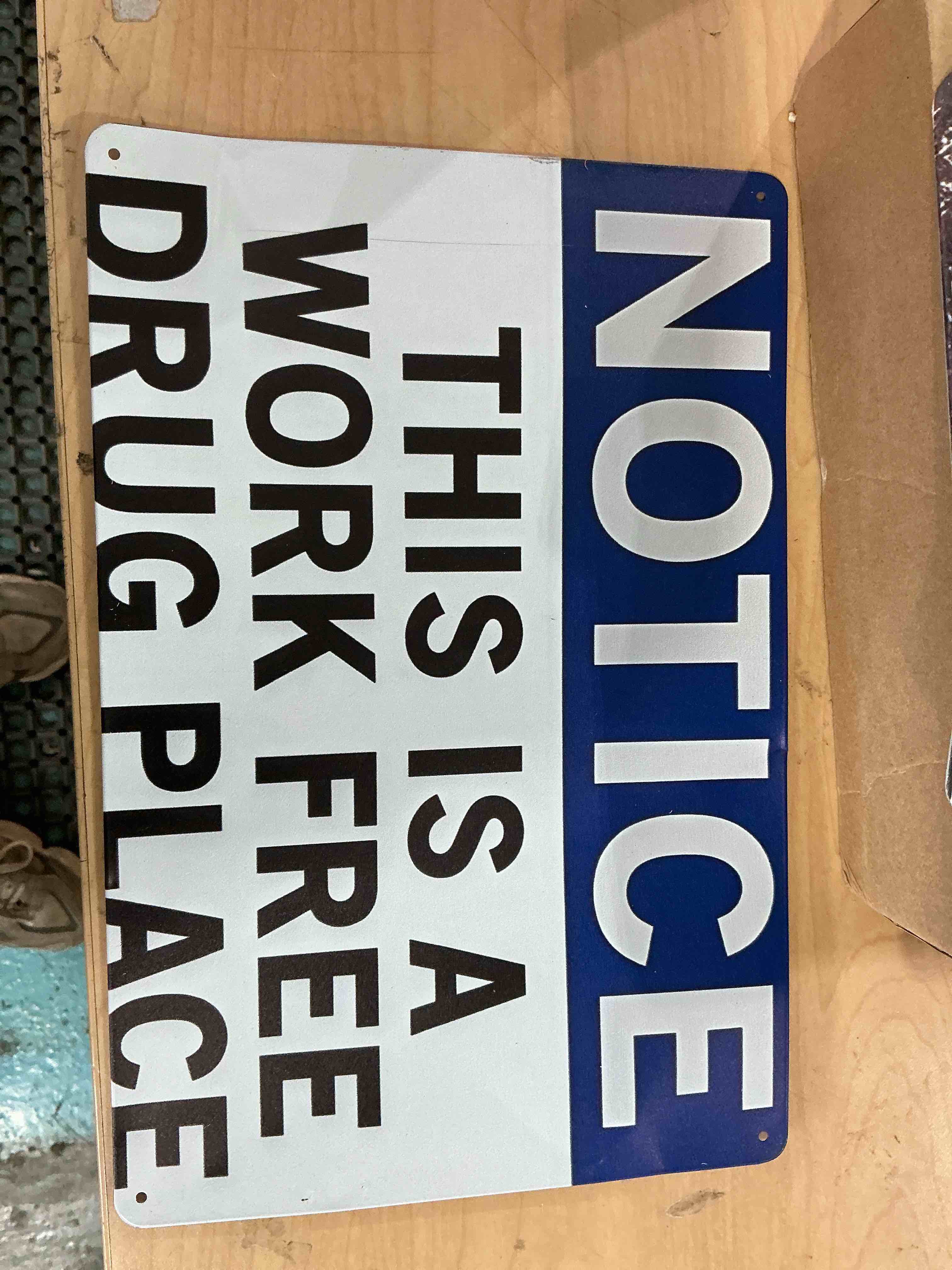 Condition photo showing New/Like New for workplace safety signage tin sign vintage work free drug place metal sign print aesthetic for garden yard bar porch home bedroom kitchen wall decor decor gift 8 x 12 inch