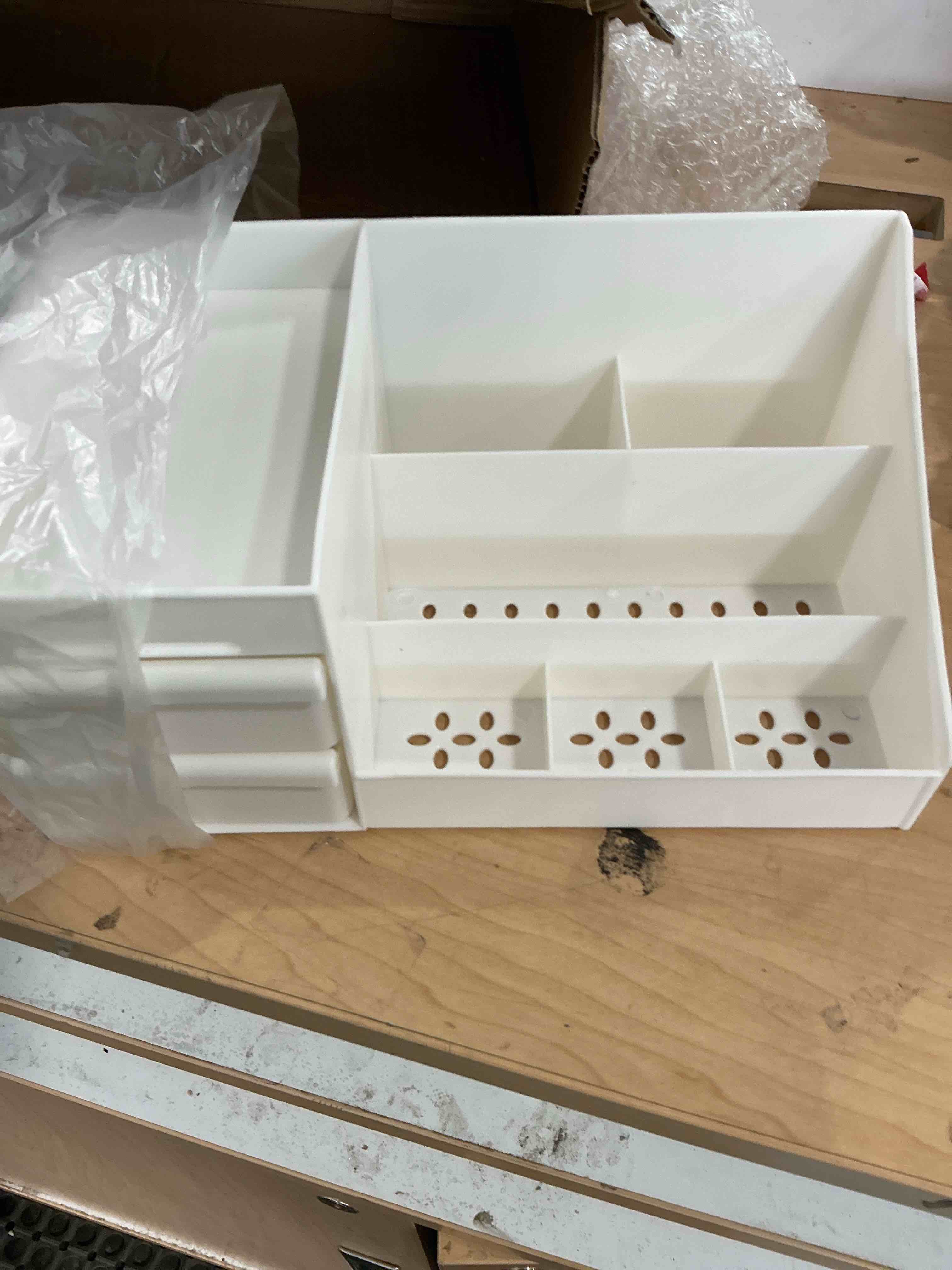 Condition photo showing New/Like New for makeup organizer with drawers, cosmetic storage for dresser vanity and bathroom countertop, beauty holder for lipstick brush, skincare organizer for vanity, cosmetic display case (white)