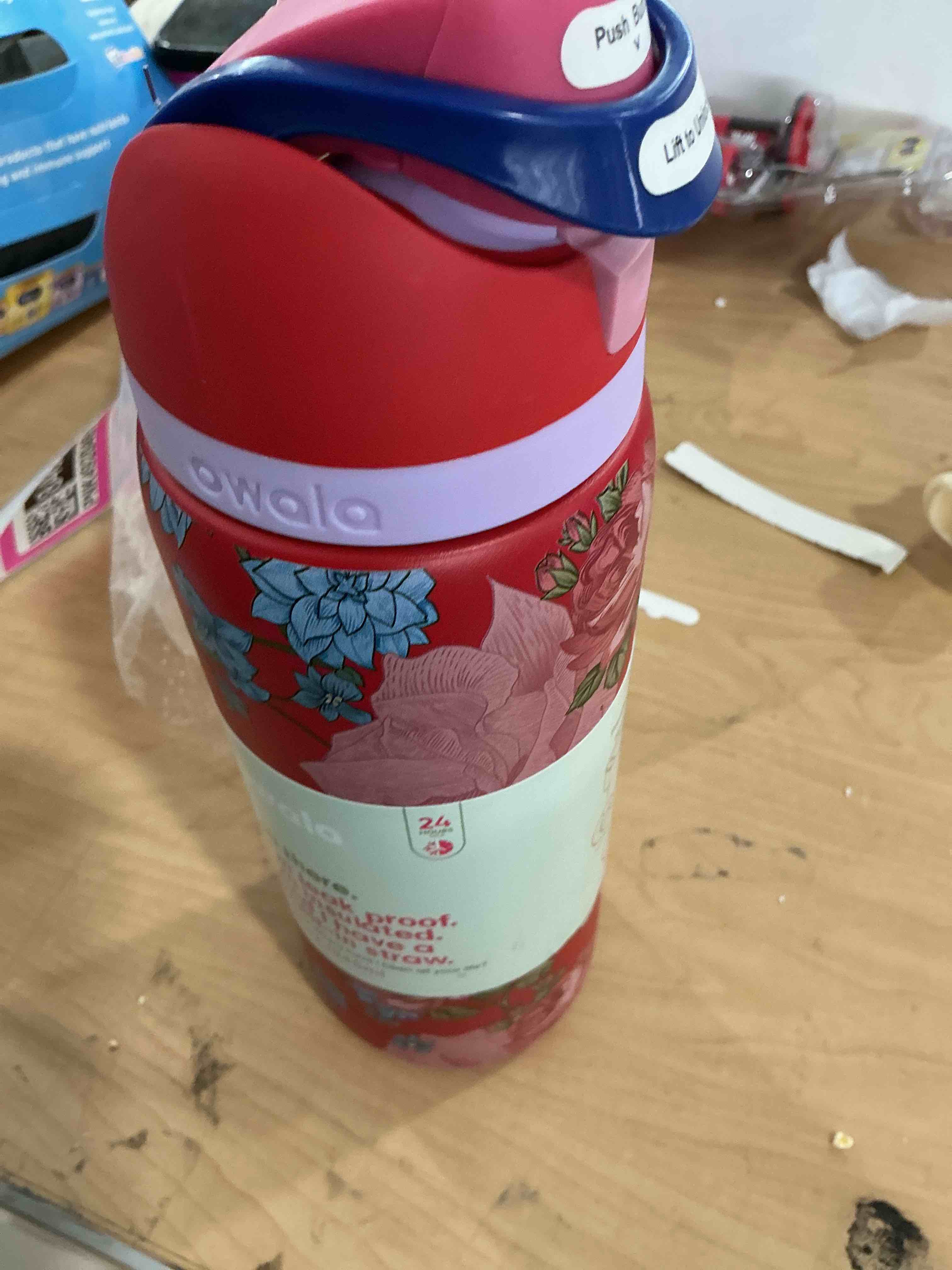 Condition photo showing New/Like New for owala freesip insulated stainless steel water bottle with straw, bpa-free sports water bottle, great for travel, 32 oz, off road red floral