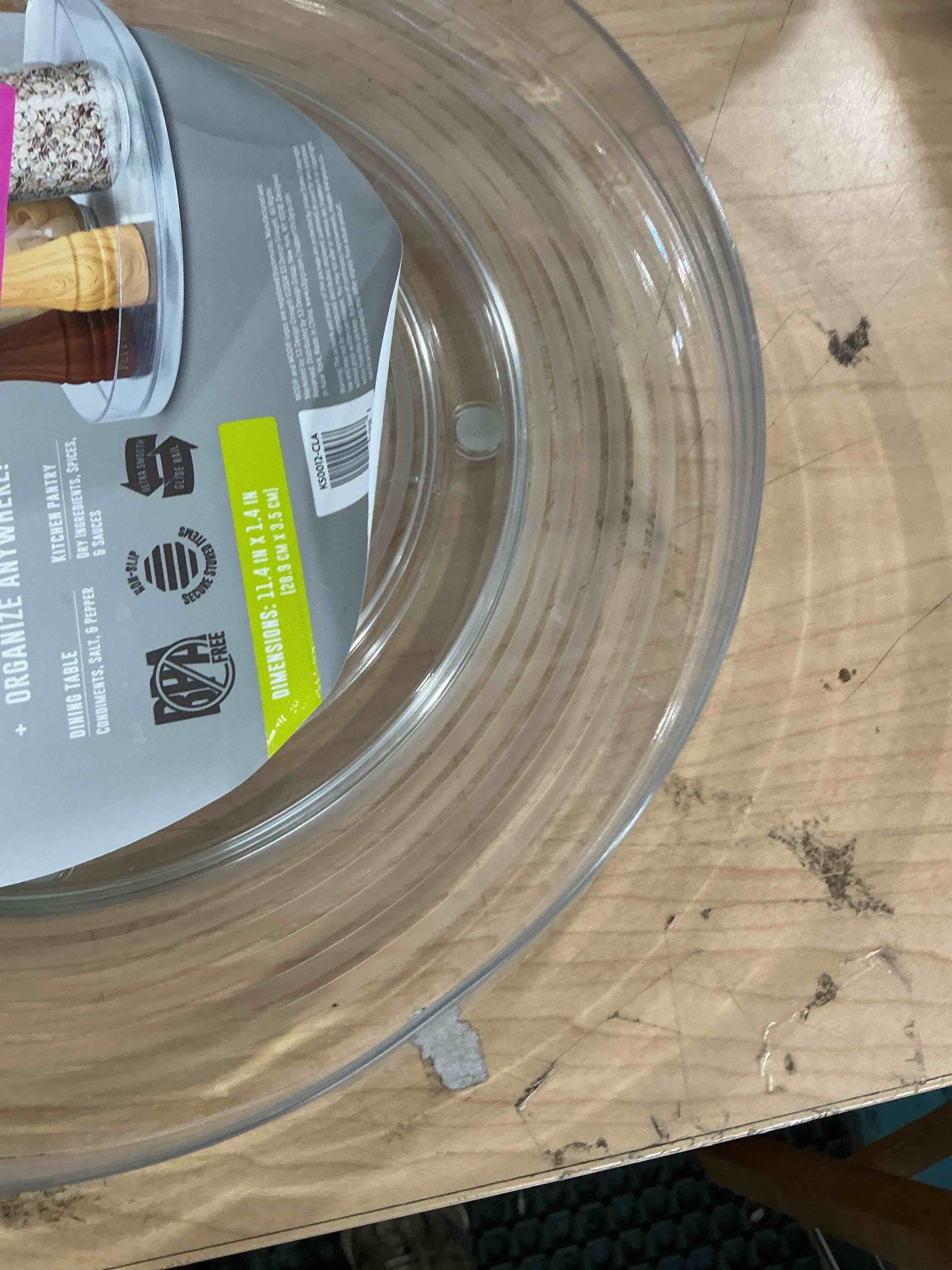 Condition photo showing New/Like New for uralfa 1 pack lazy susan cabinet organizer, plastic rotating round lazy susan turntable for cabinet, pantry, countertop, table, fridge, 10.5 inch