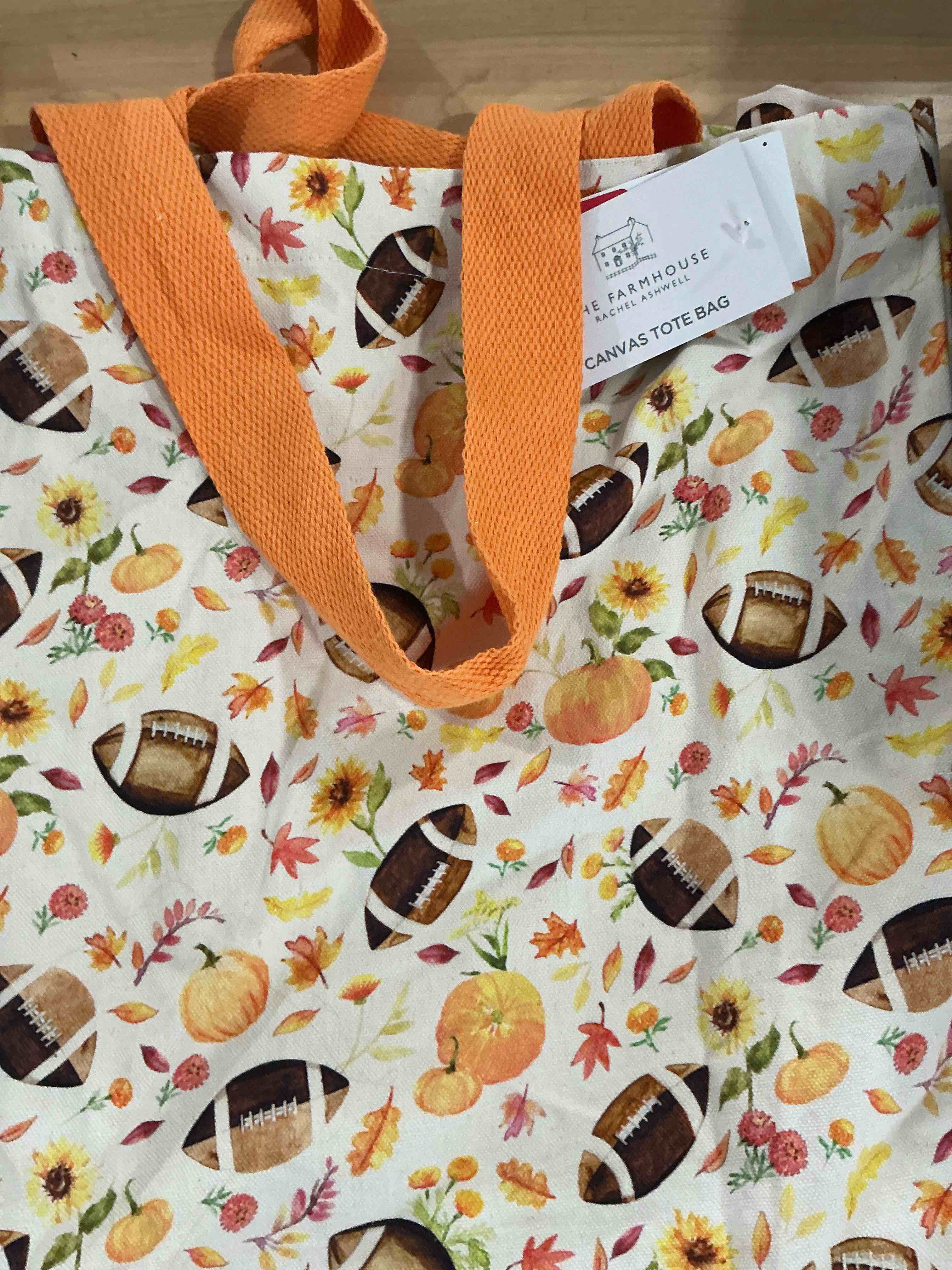 Condition photo showing New/Like New for football canvas tote bag reusable 
