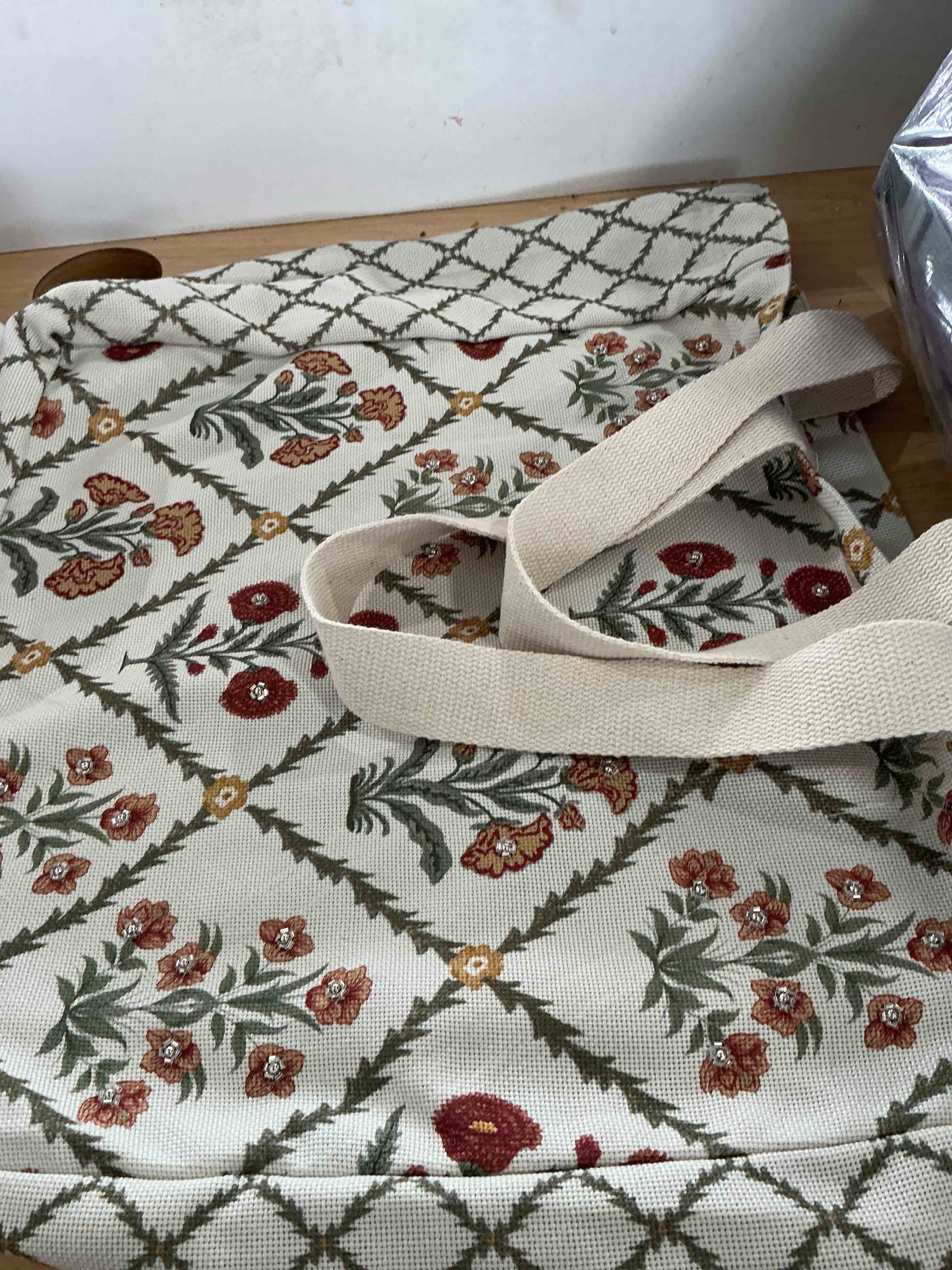 Tote bag canvas bag with flowers with leaves with stones