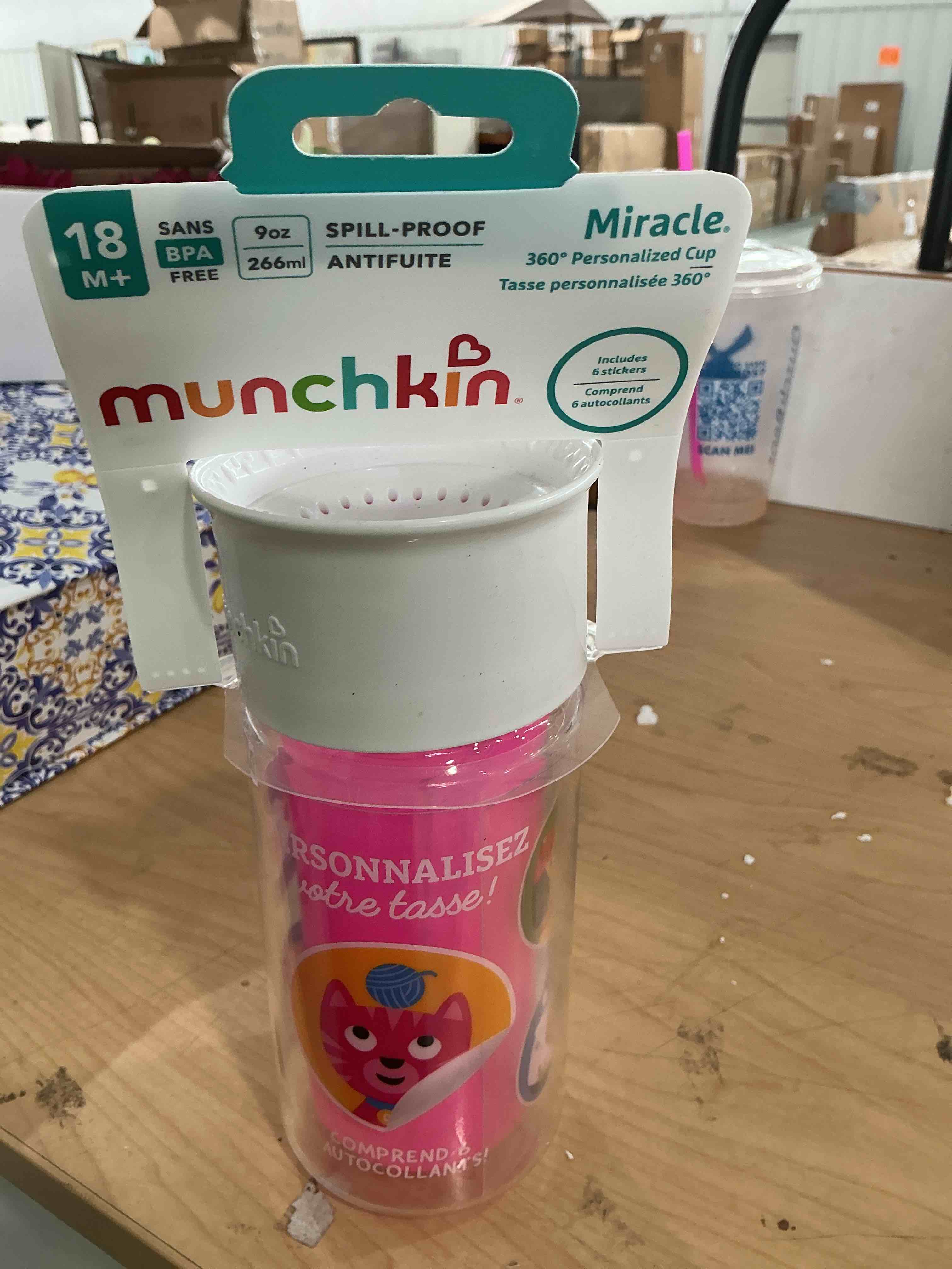 Condition photo showing New/Like New for dr. brown's milestones cheers 360 cup spoutless transition cup, travel friendly & leak-free sippy cup, pink leopard – red lemur, 10 oz/300 ml, 2 count (1 pack)