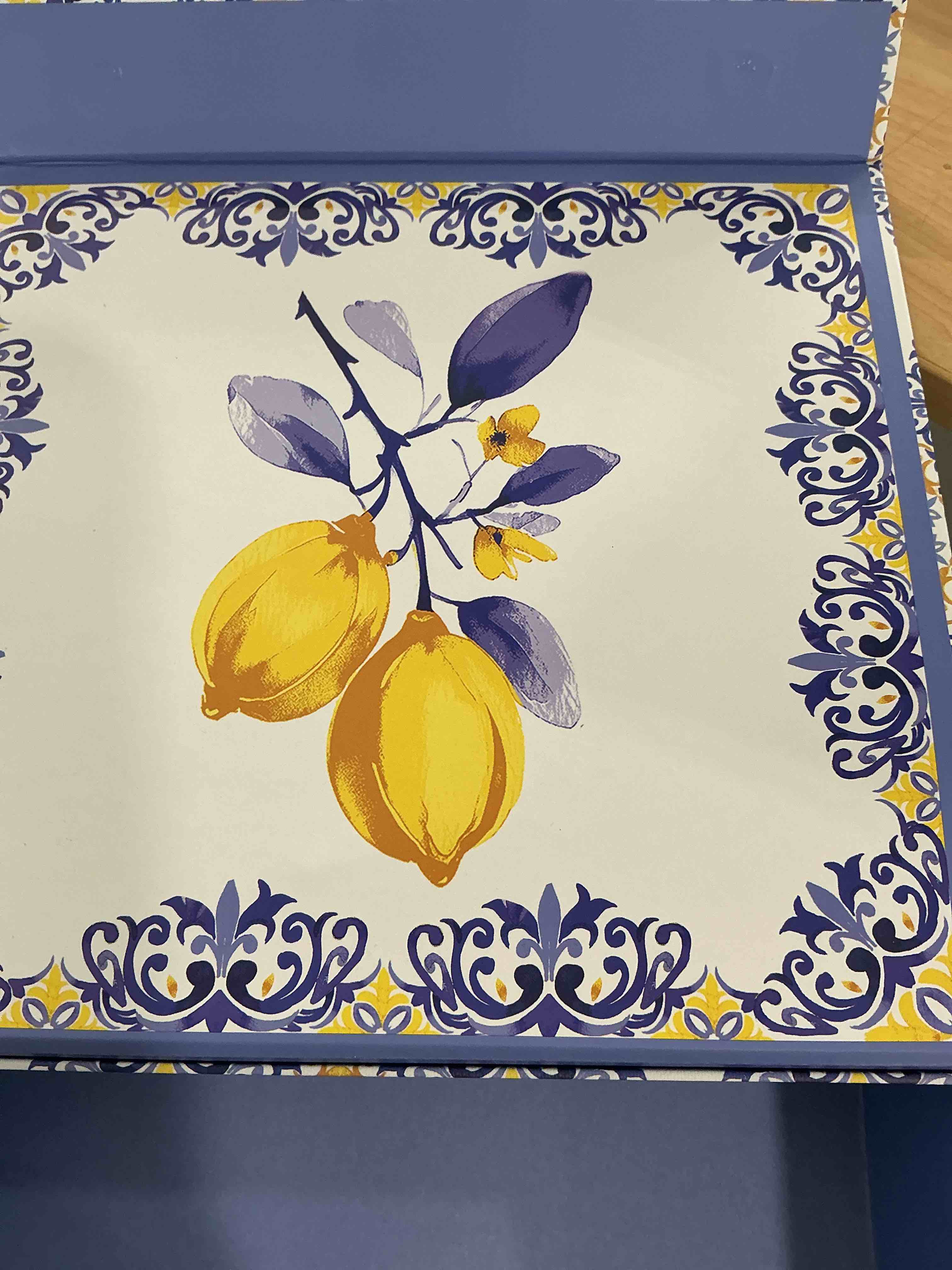 Condition photo showing New/Like New for soul & lane scrapbooking storage box: 14.8 × 13.0 × 3.7 in, large keepsake organizer for photos, memorabilia, and school memories, decorative scrapbook storage, letter box with lid, lavender meadow