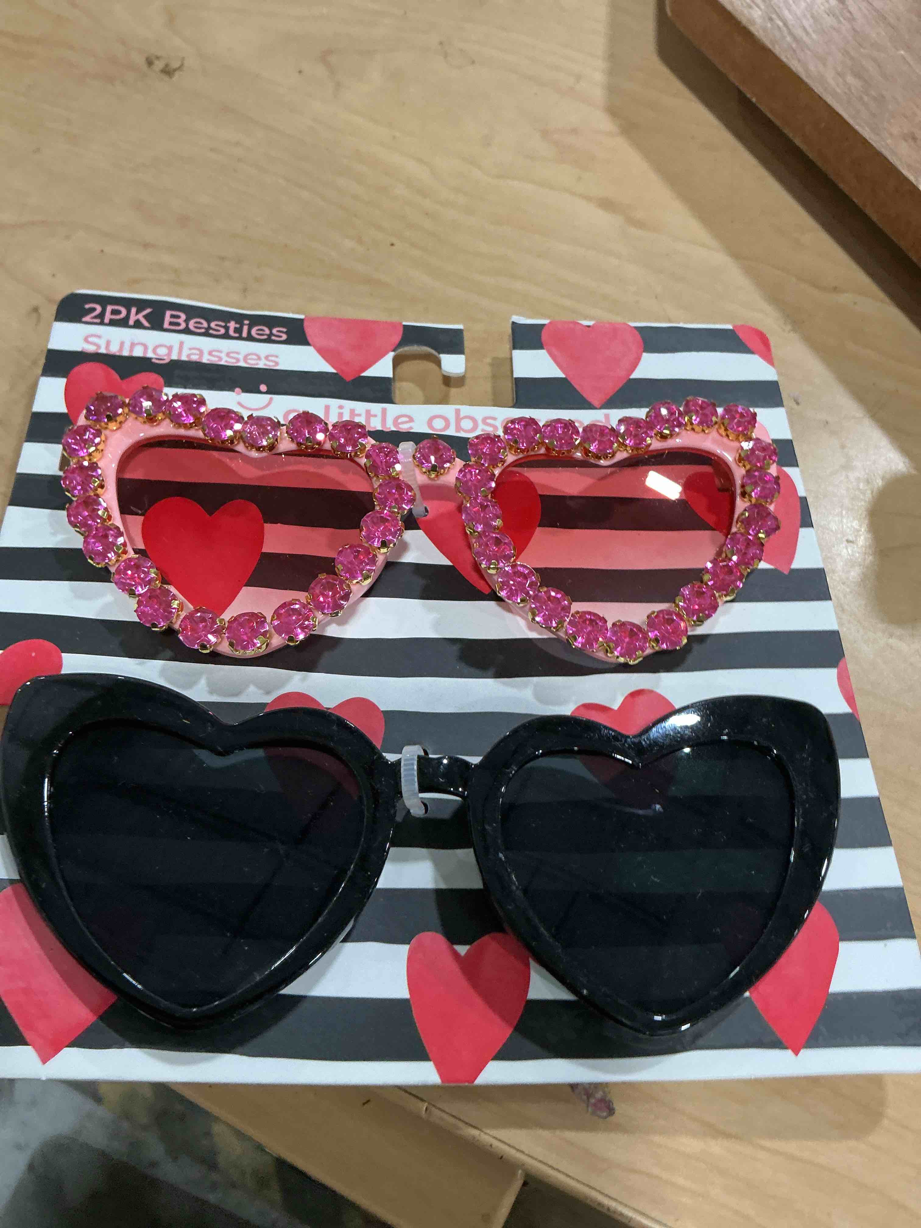 Condition photo showing New/Like New for toodoo 2 pairs heart shaped rimless sunglasses heart rhinestone glasses for women transparent heart glasses pink, and black