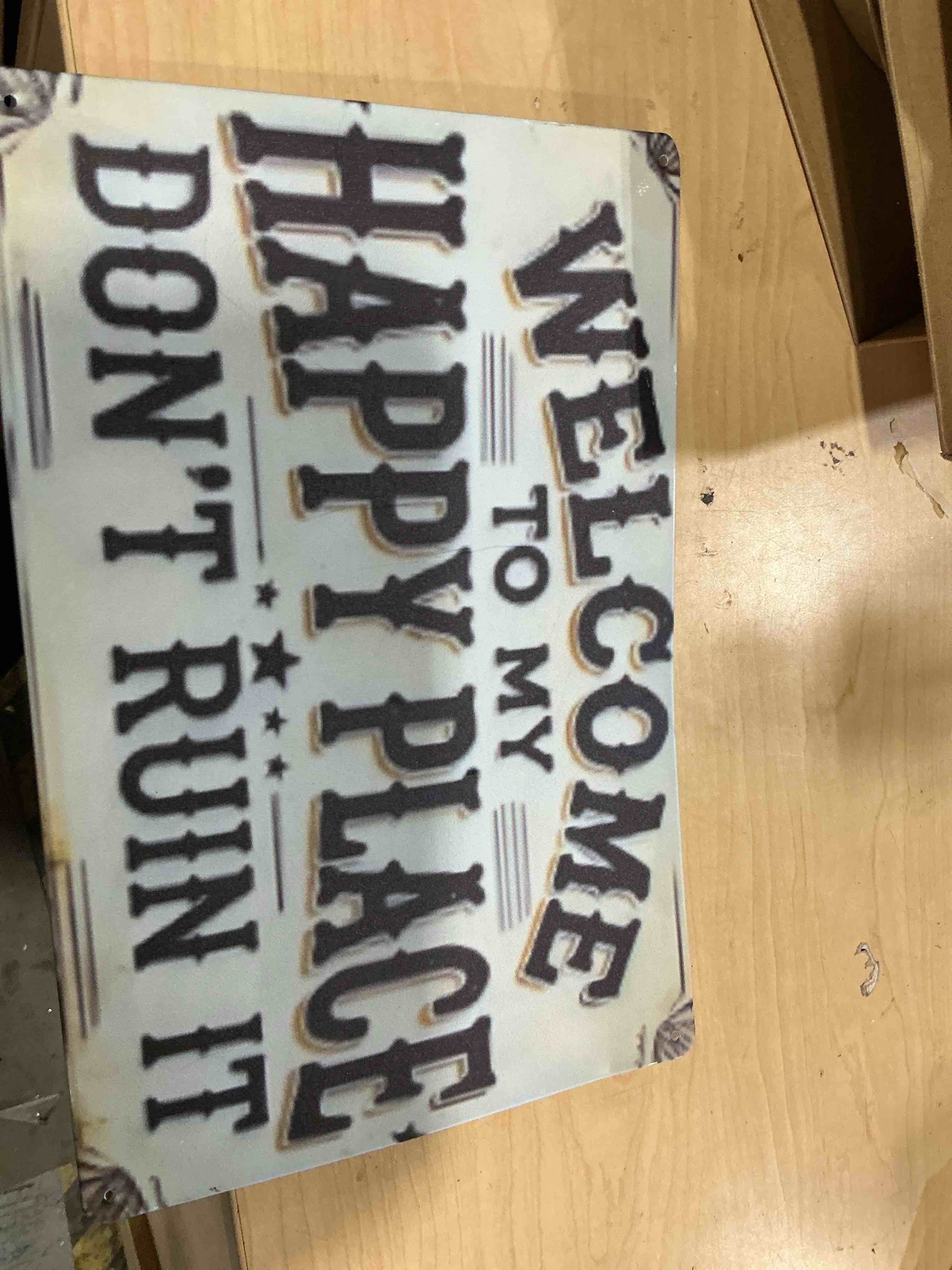 Condition photo showing New/Like New for welcome to my happy place don't ruin it sign front welcome sign metal signs for garden yard porch home bedroom bar outdoor wall art decor 8 x 12 inch, weather resistant, waterproof, easy to mount