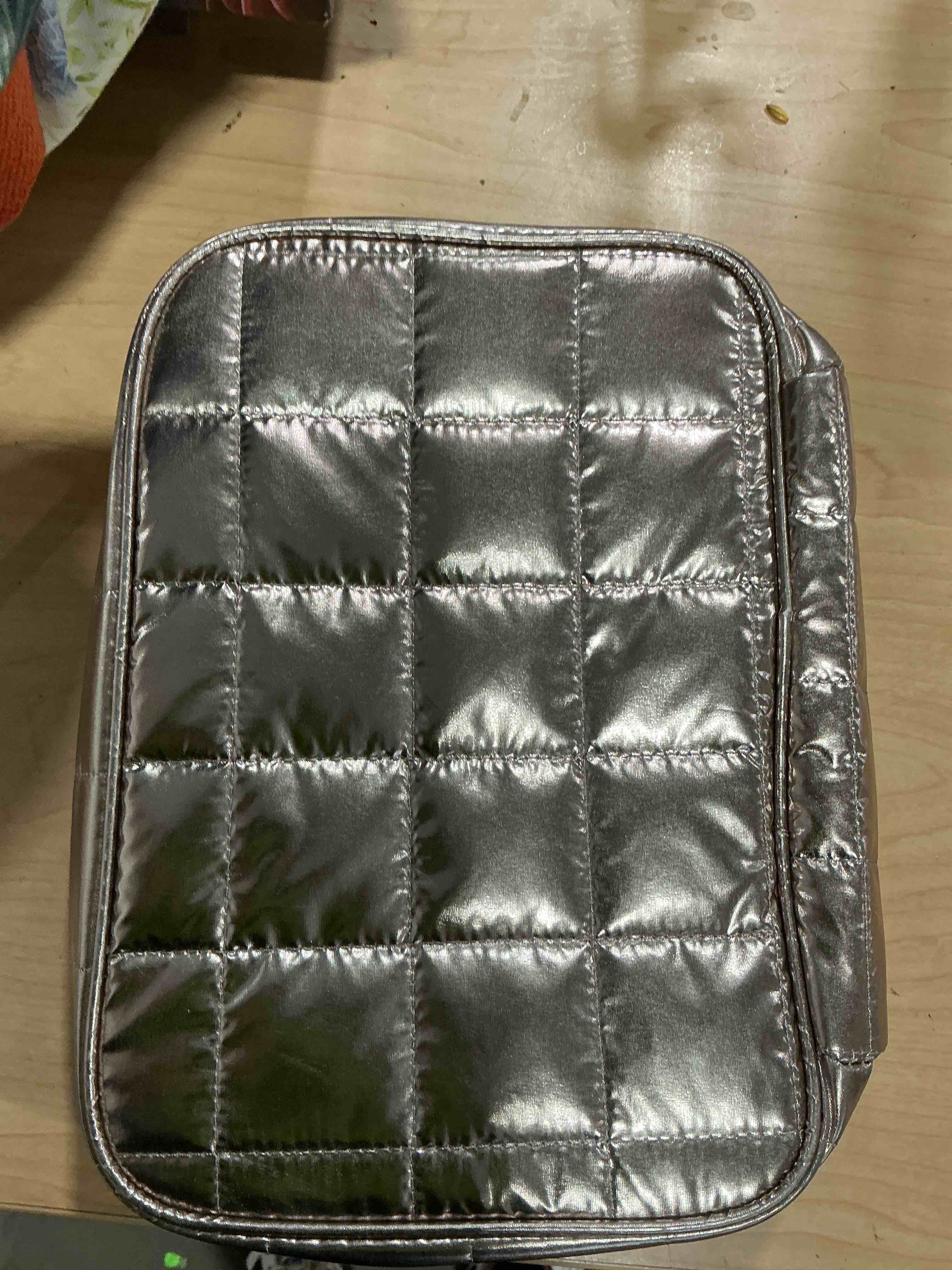 Condition photo showing New/Like New for cute makeup bags, portable wideopen waterproof travel toiletry bag for women with zipper,pu leather compact holographic travel make up bag for toiletries essentials traveling skincare accessories