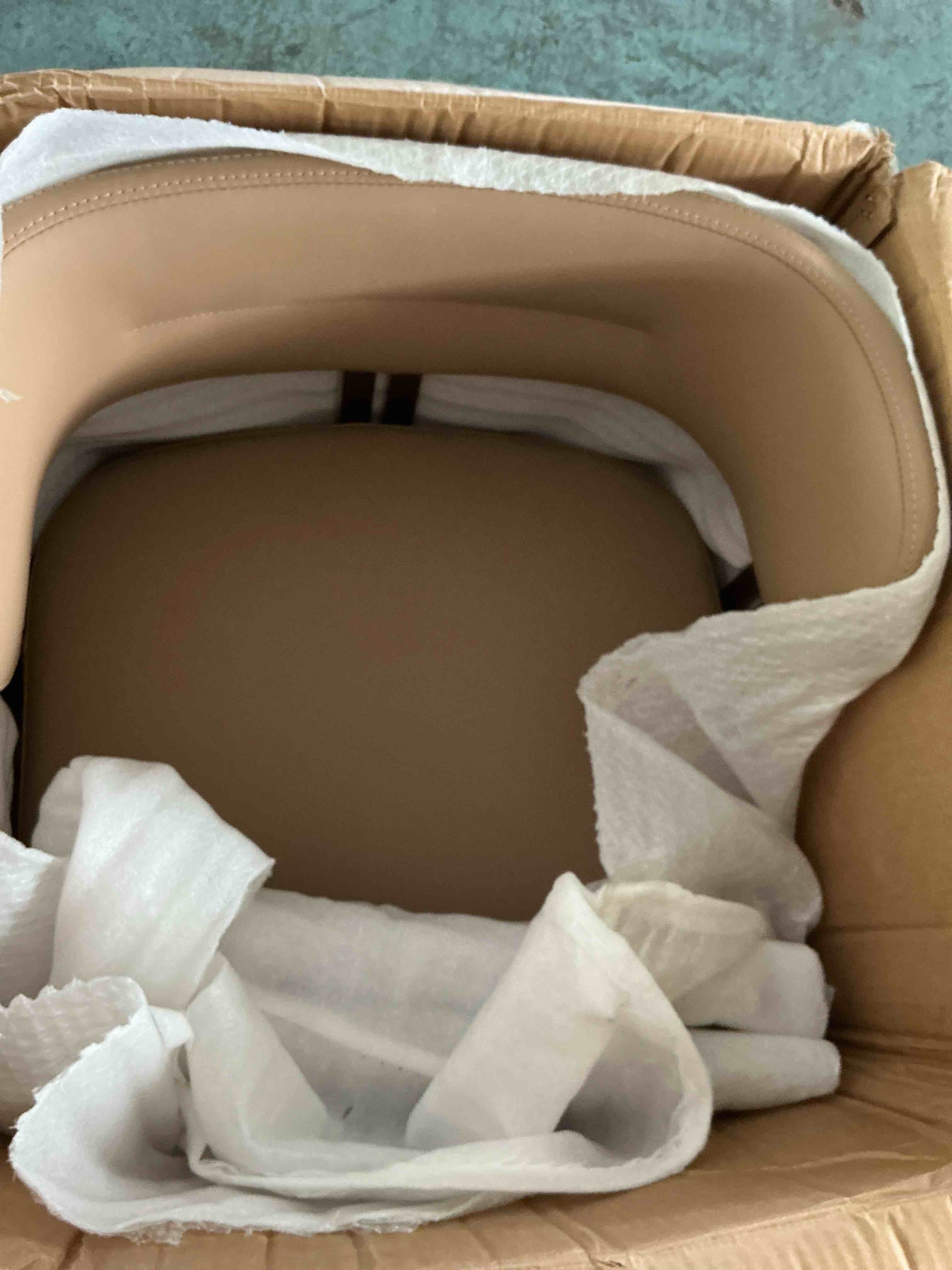 Condition photo showing New/Like New for meridian furniture 759taupe-c lupita collection modern | contemporary dining chair with soft taupe vegan leather, brushed gold metal frame, 21.5" w x 23" d x 31.5" h, taupe, 1 (black accent instead of gold)