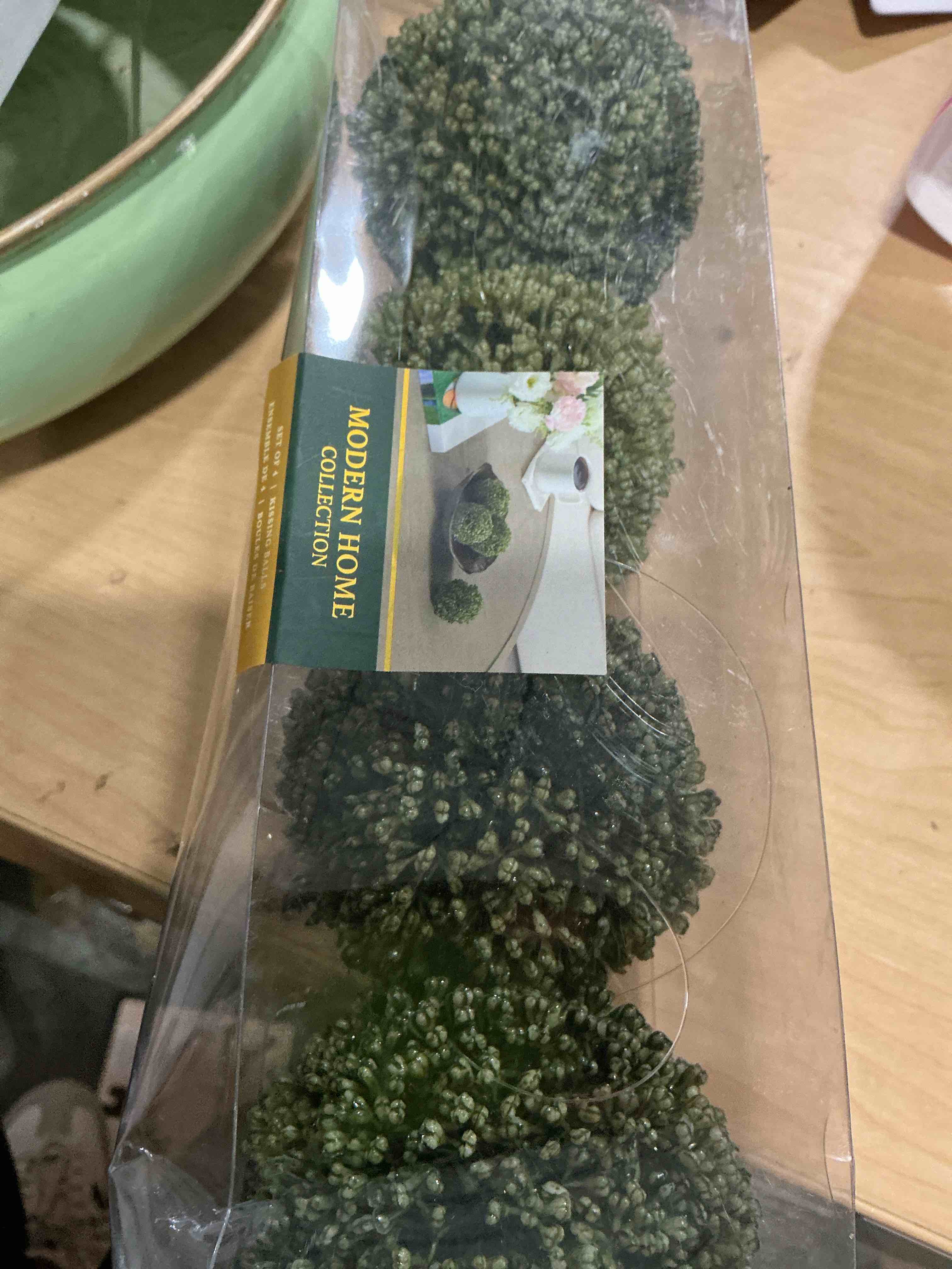 Condition photo showing New/Like New for 3.5 inch boxwood balls artificial greenery balls decorative, bowl filler,set of 3 moss balls decorative