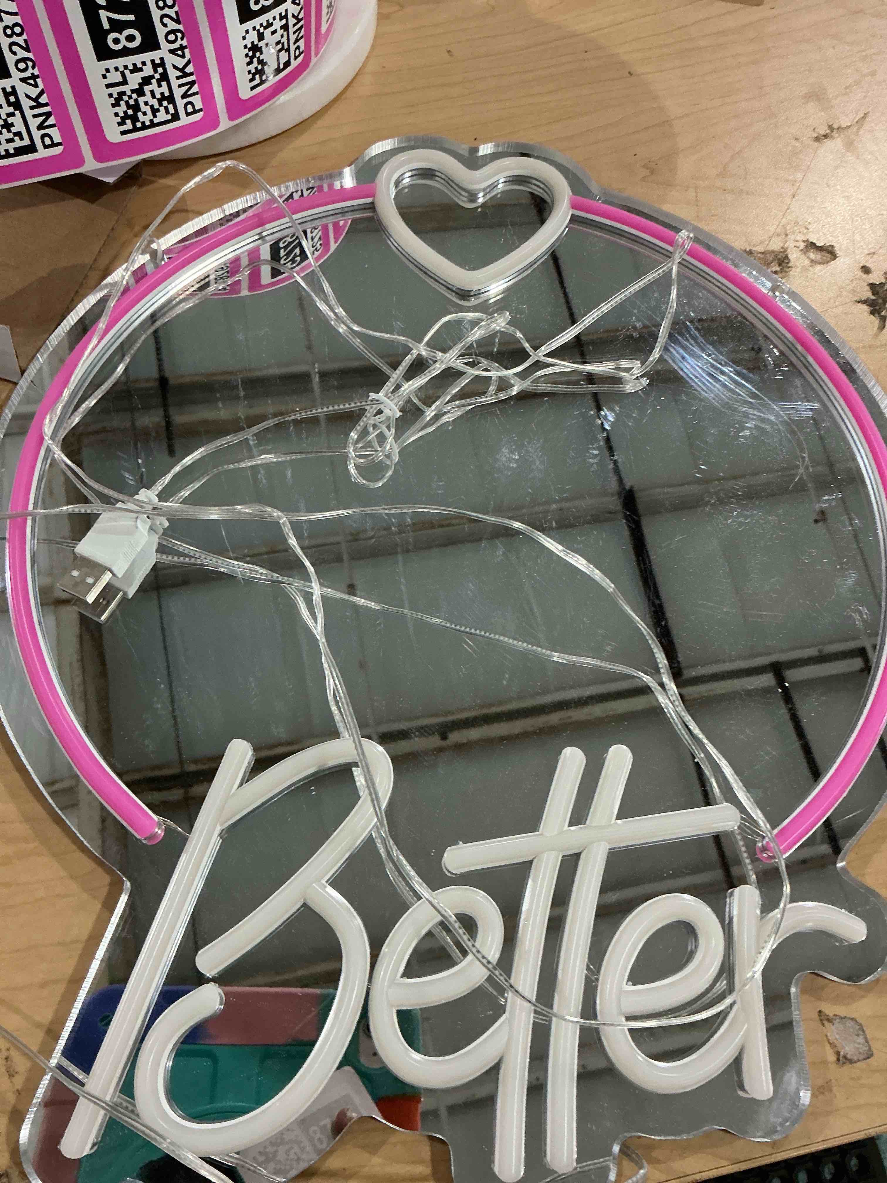 Condition photo showing Good Condition for new neon wall, art led sign, pink heart usb powered home decor 75 inch cord