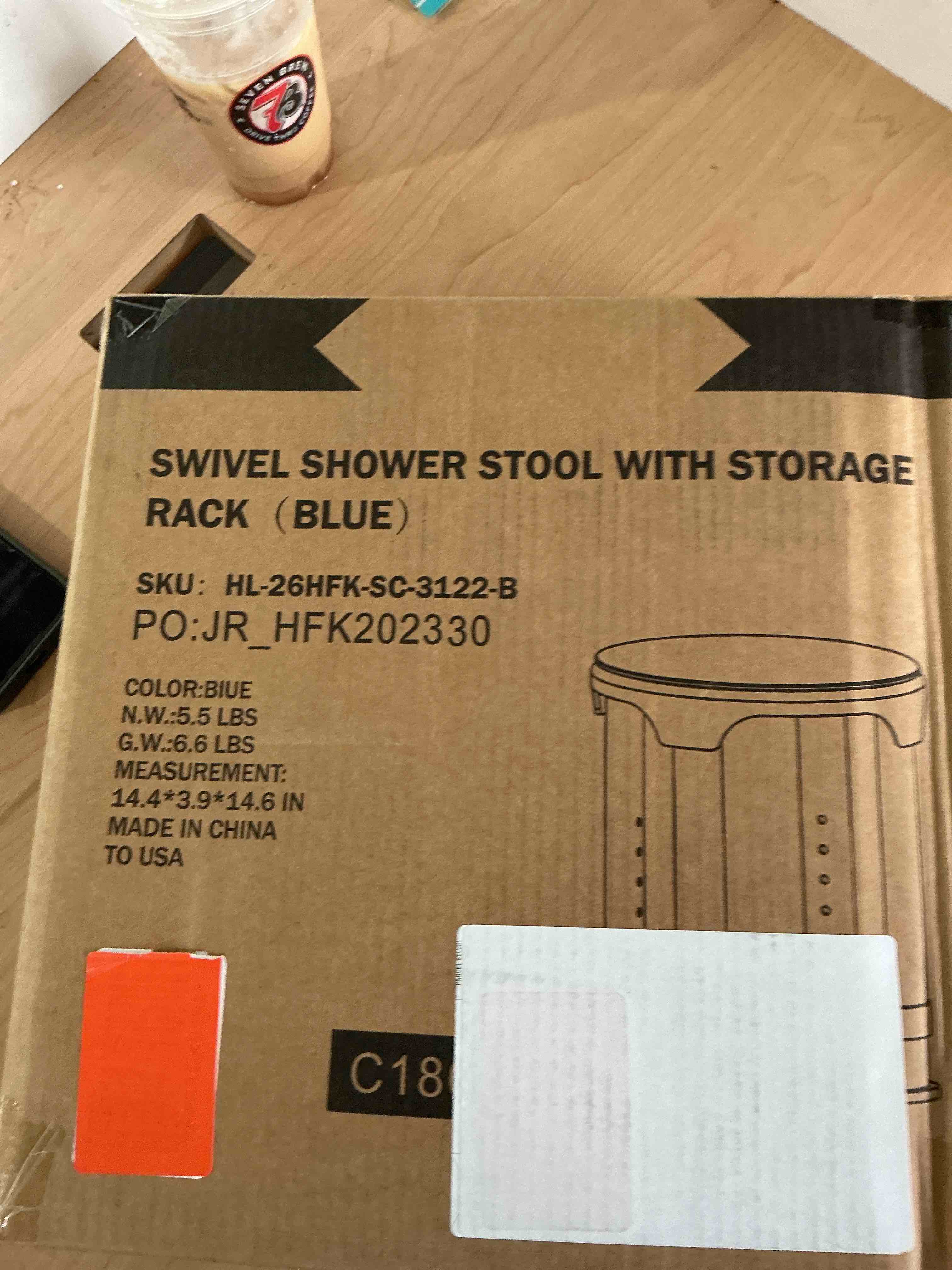 Condition photo showing New/Like New for shower chair stool for inside shower, small corner plastic stool for shower 300 lb,360° swivel bath shower seat for seniors adults sitting, adjustable bathtub stool with storage tray (blue)