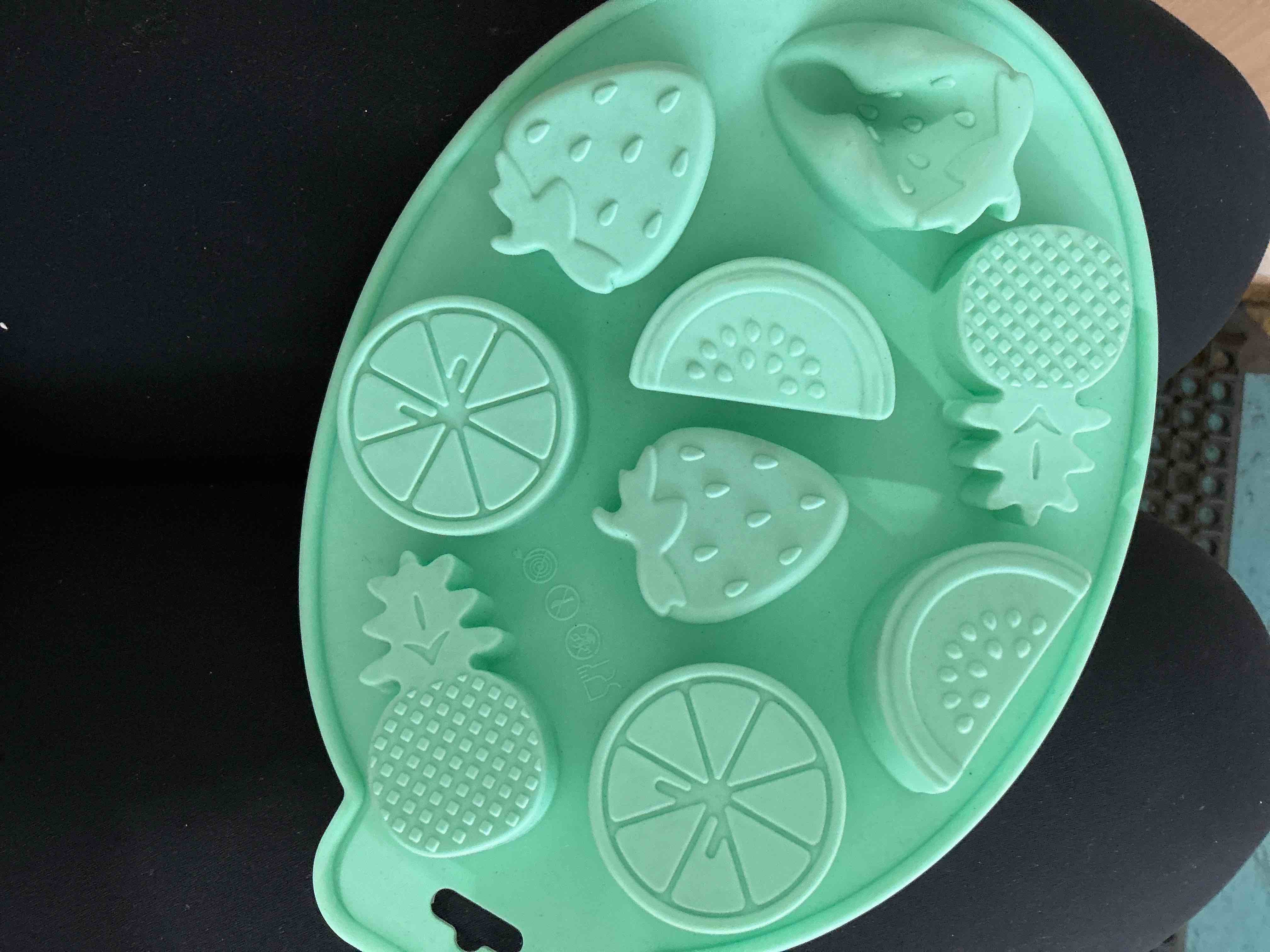Condition photo showing New/Like New for one piece, fruit shape, silicone, mold, pineapple, lemon watermelon, strawberry chocolate, candy, baking, mold, 3-d, summer, fruit, ice