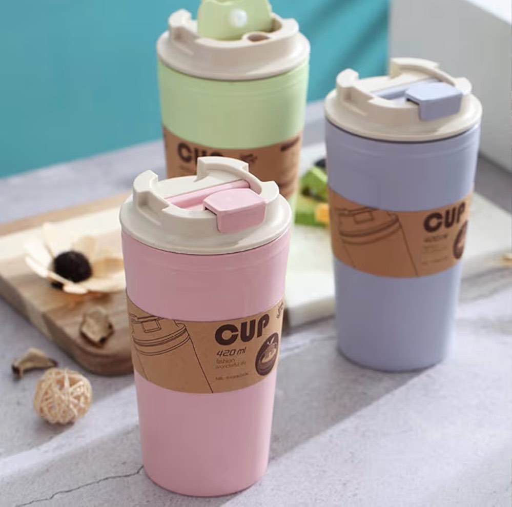 Condition photo showing New/Like New for sealable drinks cup 420ml bamboo fiber mugs unbreakable tumbler mug cup for coffee, beer, water, milk, juice, tea (pink