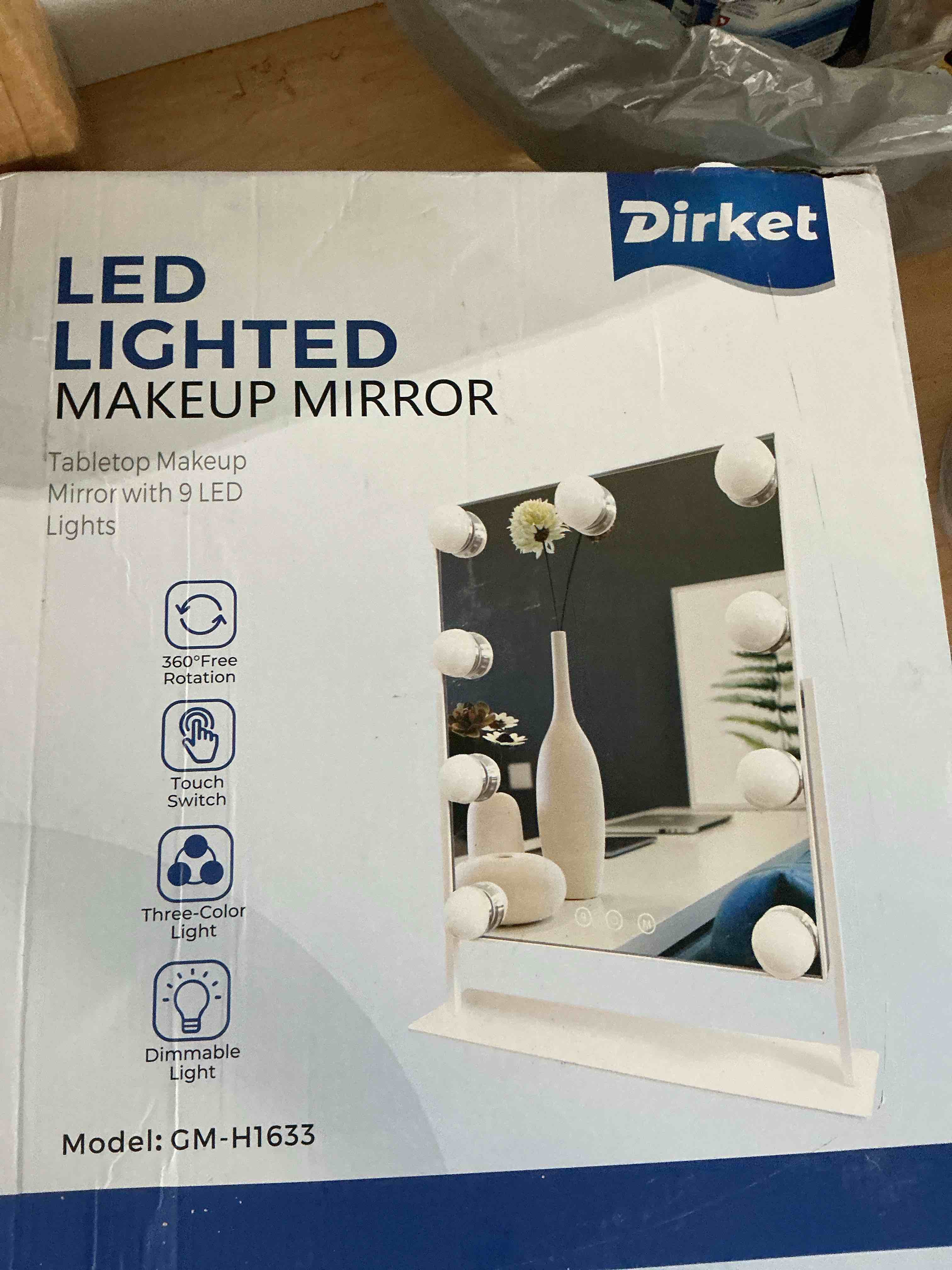 Condition photo showing New/Like New for vanity mirror with lights, lighted makeup mirror hollywood vanity mirror with 9 dimmable bulbs and 3 color lighting modes, smart touch control, 360°rotation