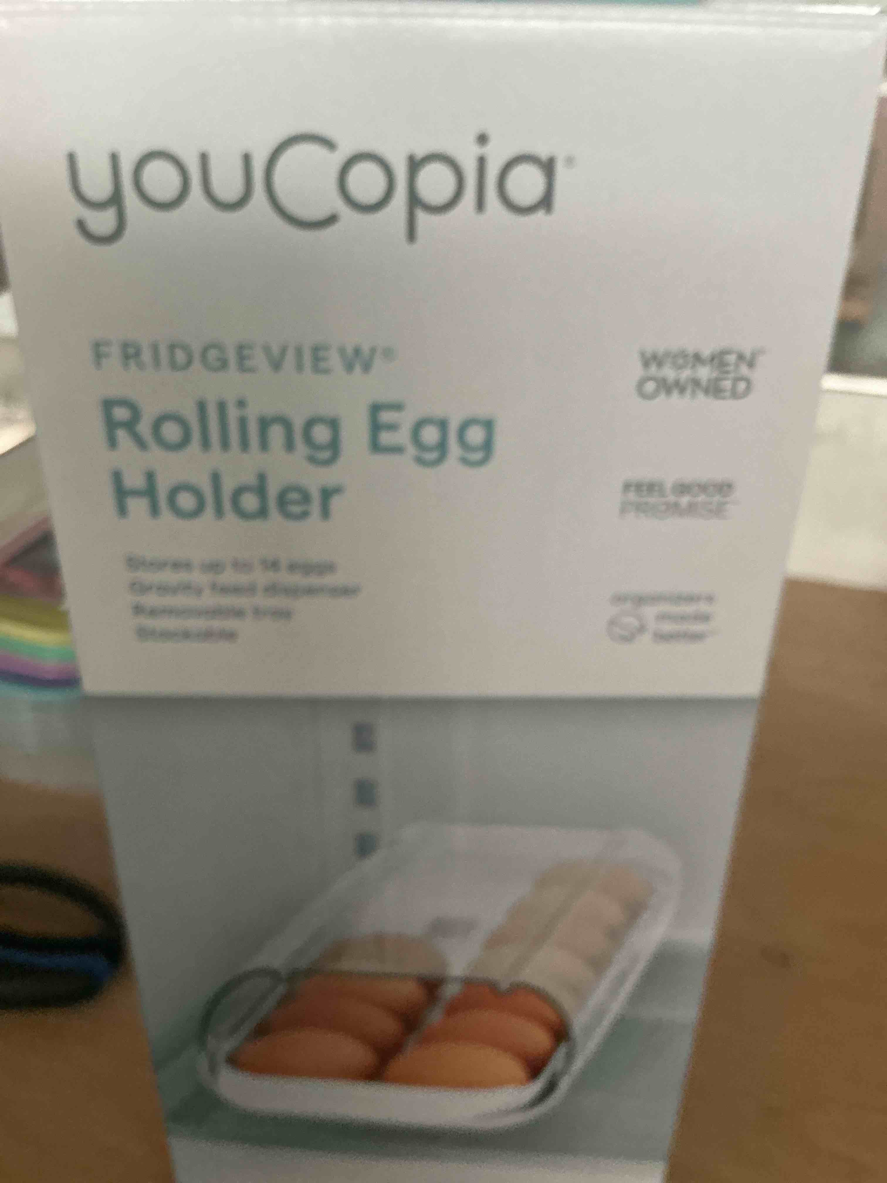 Condition photo showing New/Like New for youcopia fridgeview rolling egg holder, bpa-free stackable eggs organizer with removable tray for refrigerator storage
