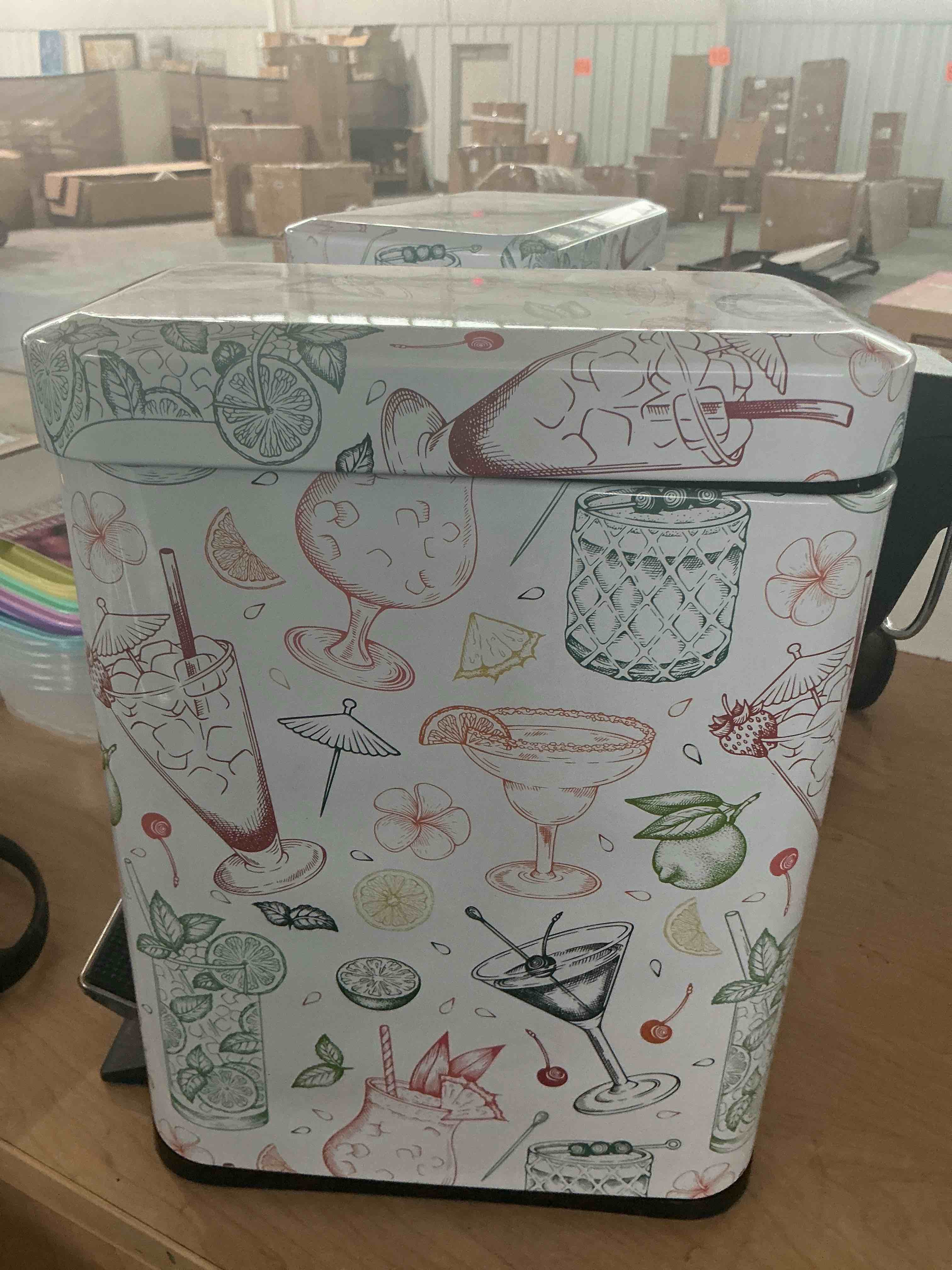 Condition photo showing Good Condition for cesun small bathroom trash can with lid soft close, step pedal, 6 liter / 1.6 gallon stainless steel garbage can with removable inner bucket, anti-fingerprint finish white with reopical decor missing can