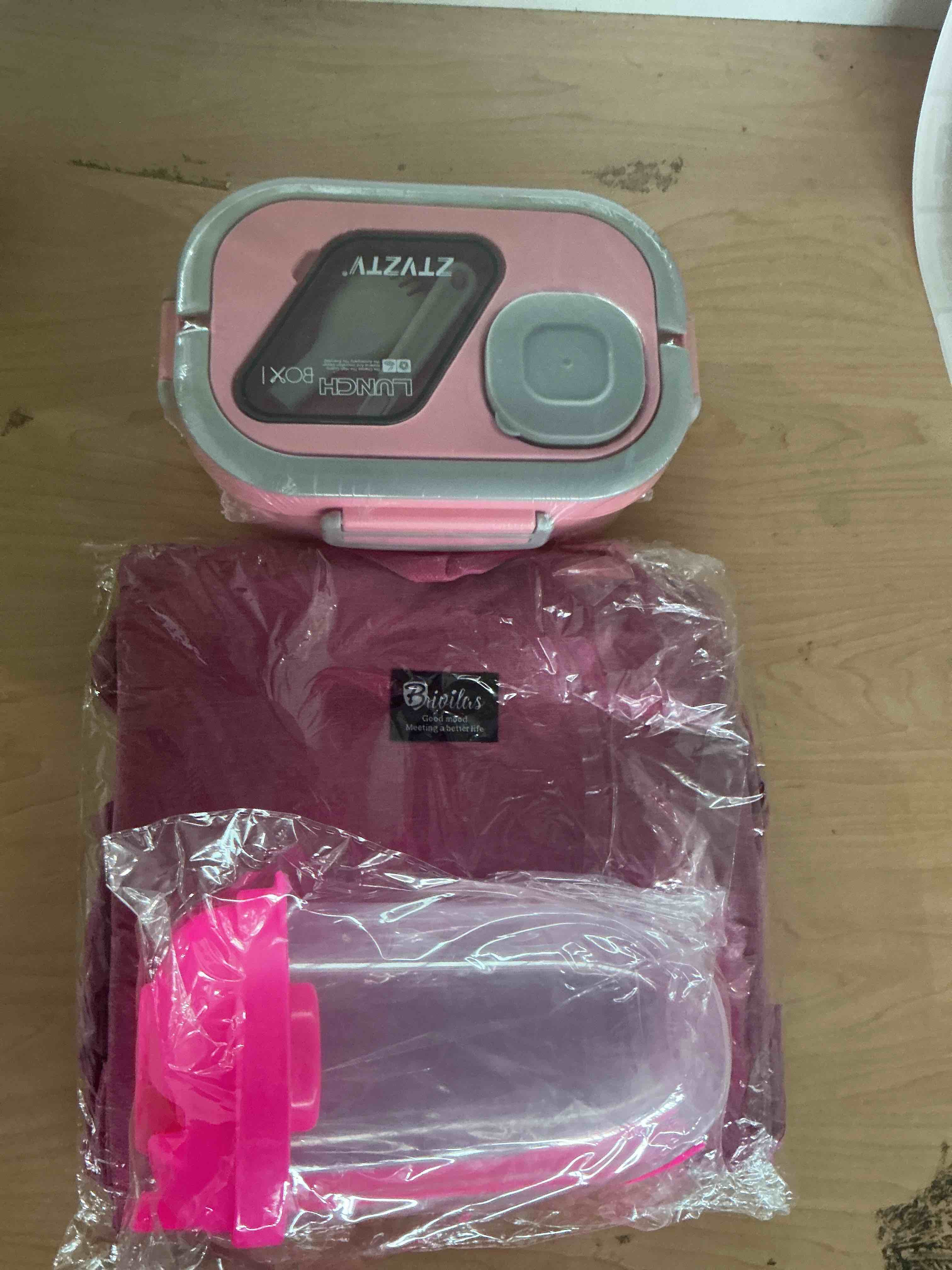 Condition photo showing New/Like New for jbgoyon®lunch box set - 3 stackable containers for adults and kids?and cup lunch box for women- includes lunch bag, leak-proof and bpa-free - built-in utensil set - dishwasher safe (pink)