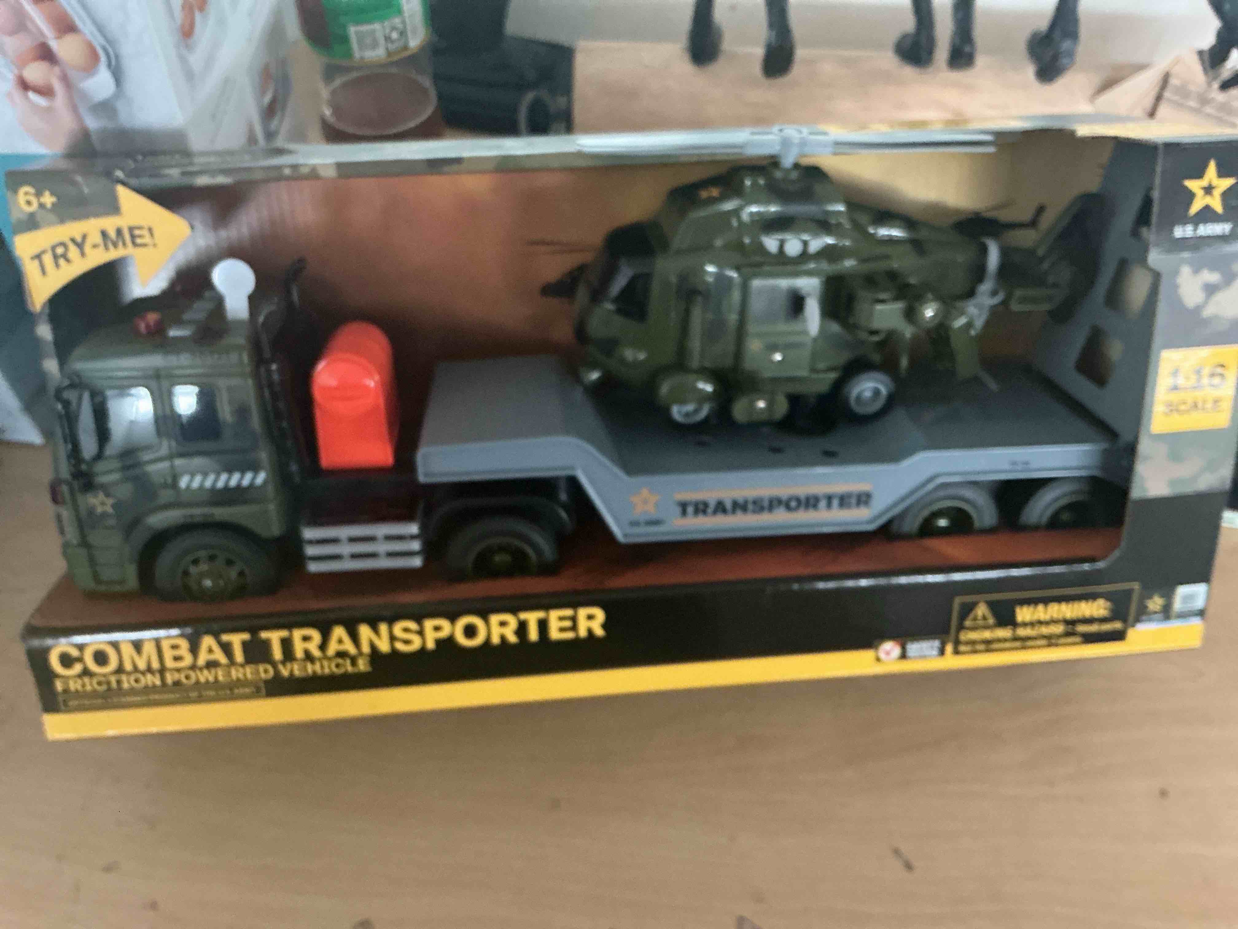 Condition photo showing New/Like New for springflower army truck boy toys, 3 4 5 6 vehicle car toy brithday gifts, 3 in 1 extra large transport truck with helicoper and tank lights sounds