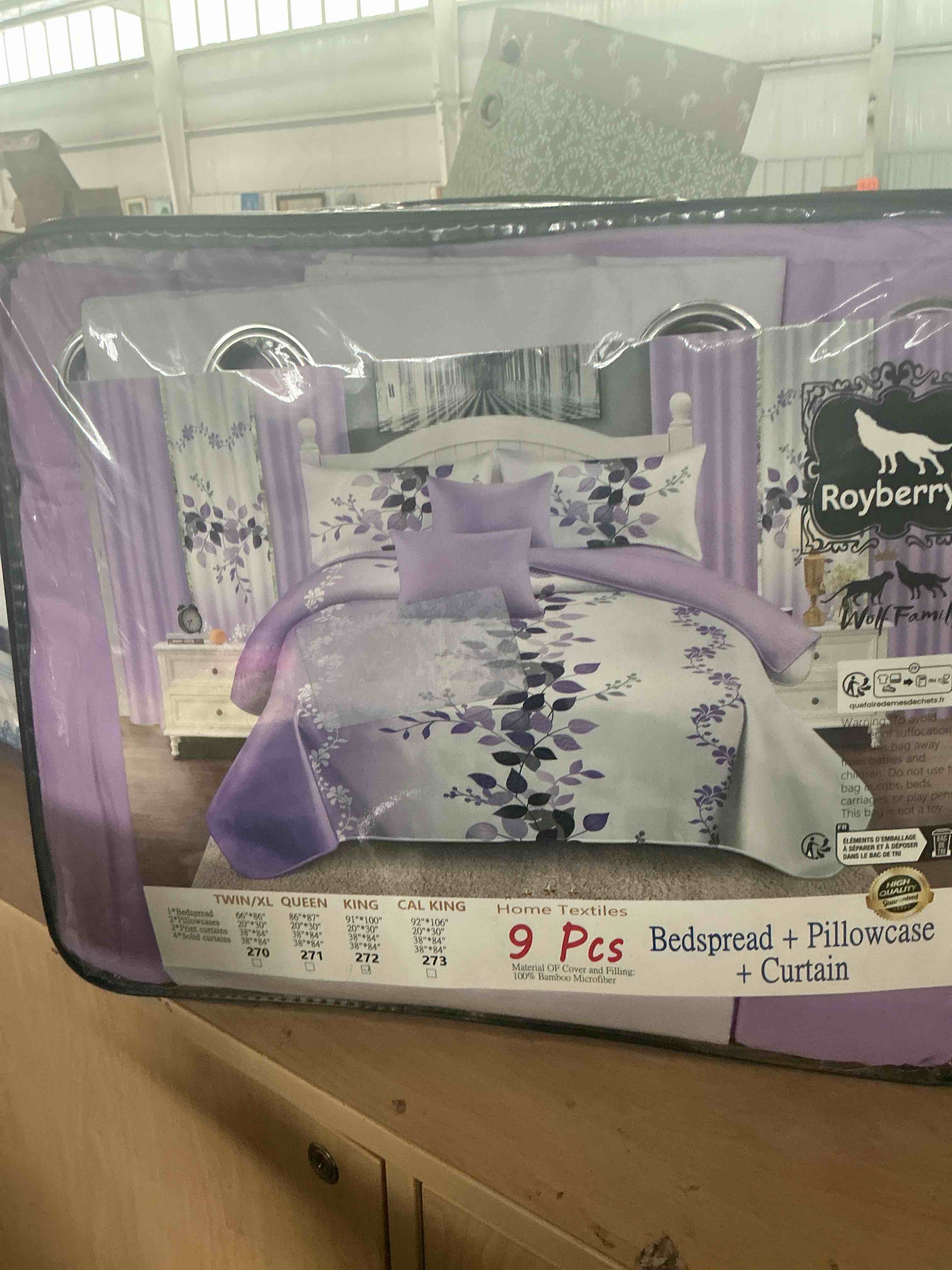 Condition photo showing New/Like New for deepsleep queen bedspread set 9 pieces, all season luxury bed in a bag for bedroom, with 2 pillowcases and 6 curtains, ultra-soft microfiber for complete bedroom decor, purple