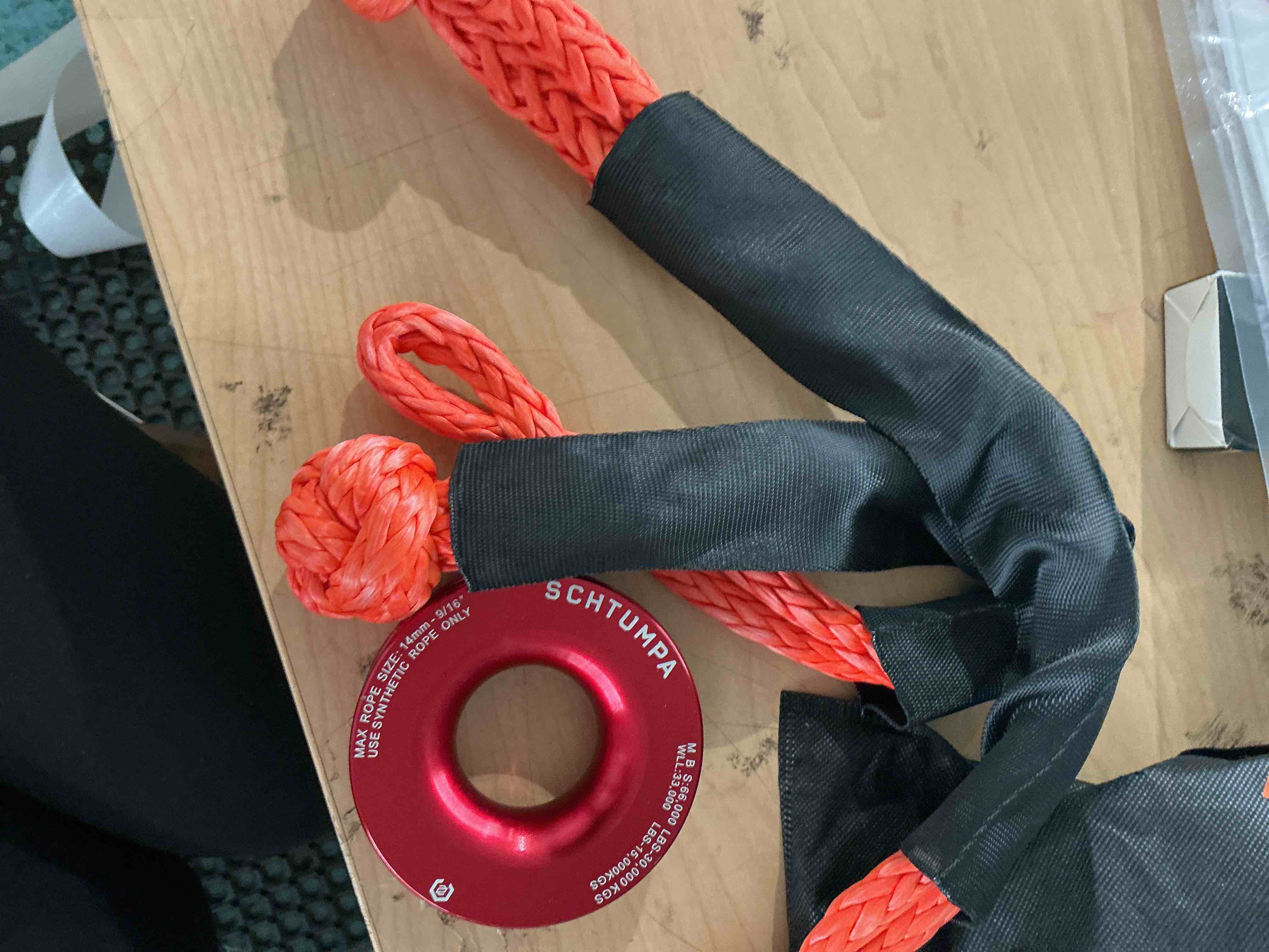 Condition photo showing New/Like New for bartoo winch snatch 66000 lb recovery ring with 2 pcs soft shackle 1/2" x 22 inch winch rope, for atv utv suv truck off-road vehicle recovery accessories, red