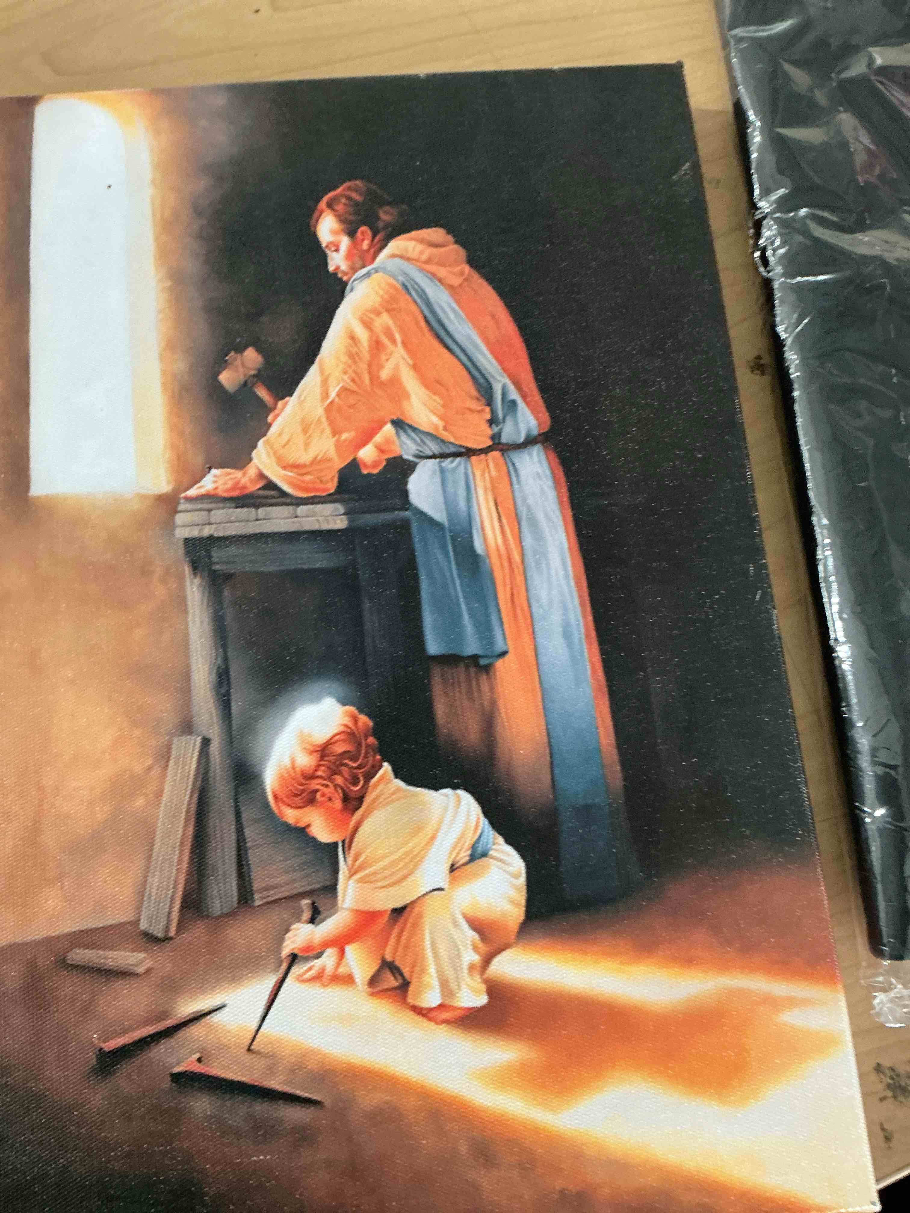 Condition photo showing New/Like New for boy jesus nail spikes in joseph's carpenter shop canvas poster holiday gift hd picture modern aesthetics mural wall art decoration (08×12inch-unframed)