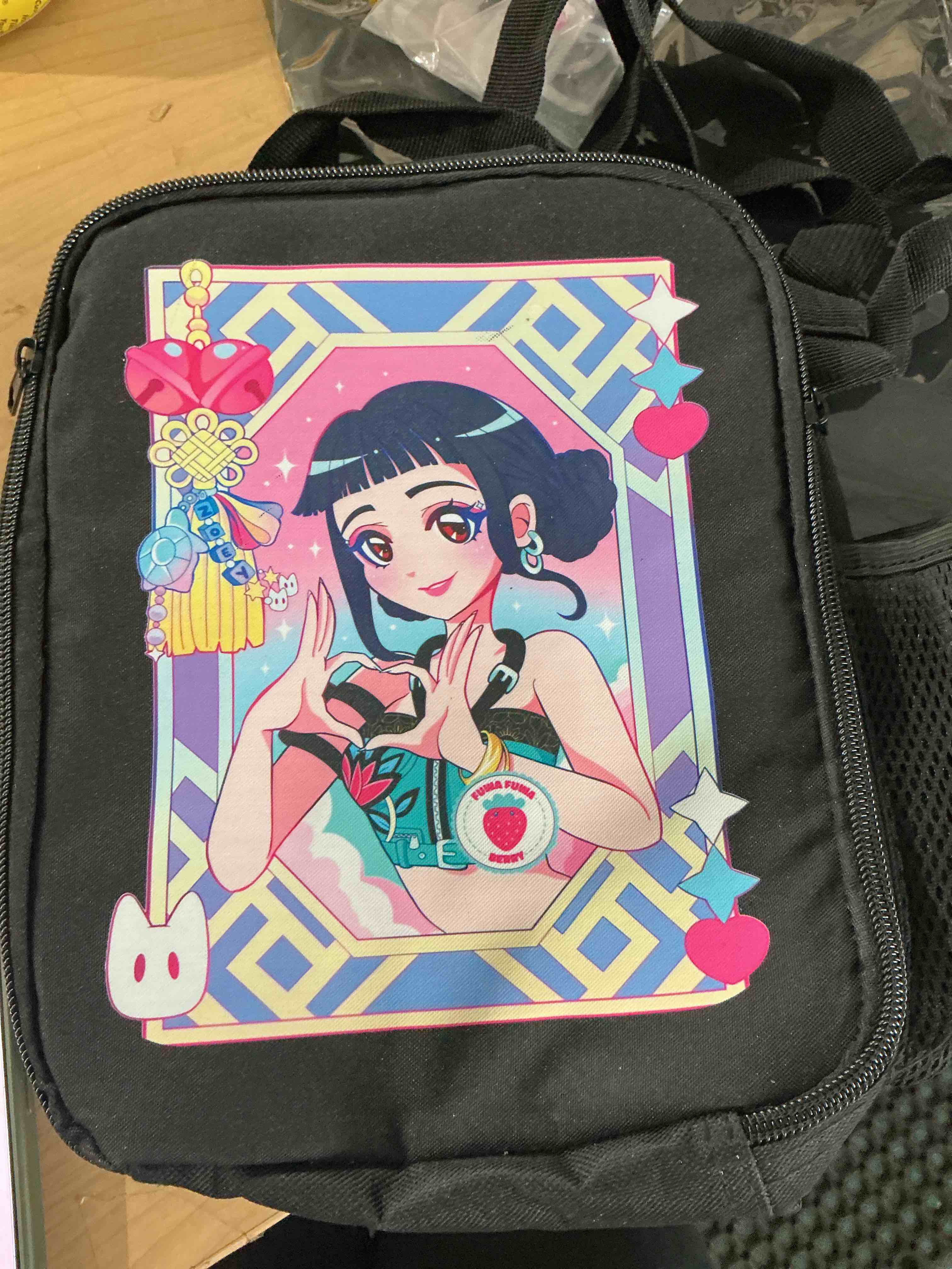 Condition photo showing New/Like New for cute stickers with cartoon anime girl and panda toys durable insulated lunch bag for men women reusable lunch box with pocket zippers for office outdoor