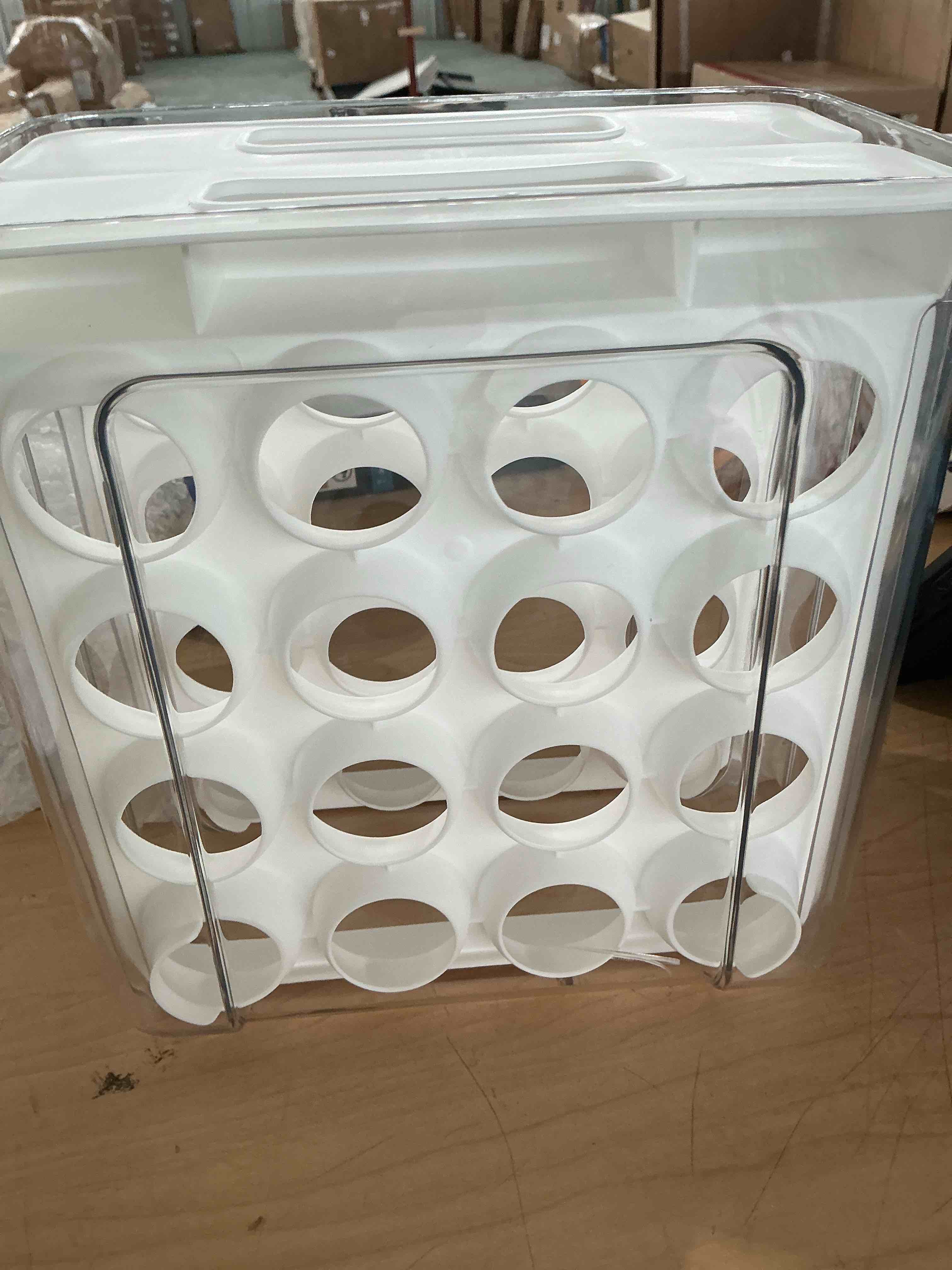 Condition photo showing New/Like New for zagtag® egg holder for fridge, 2-tier stackable 40 eggs organizer drawer for refrigerator, space-saving egg container, clear plastic egg tray for kitchen storage