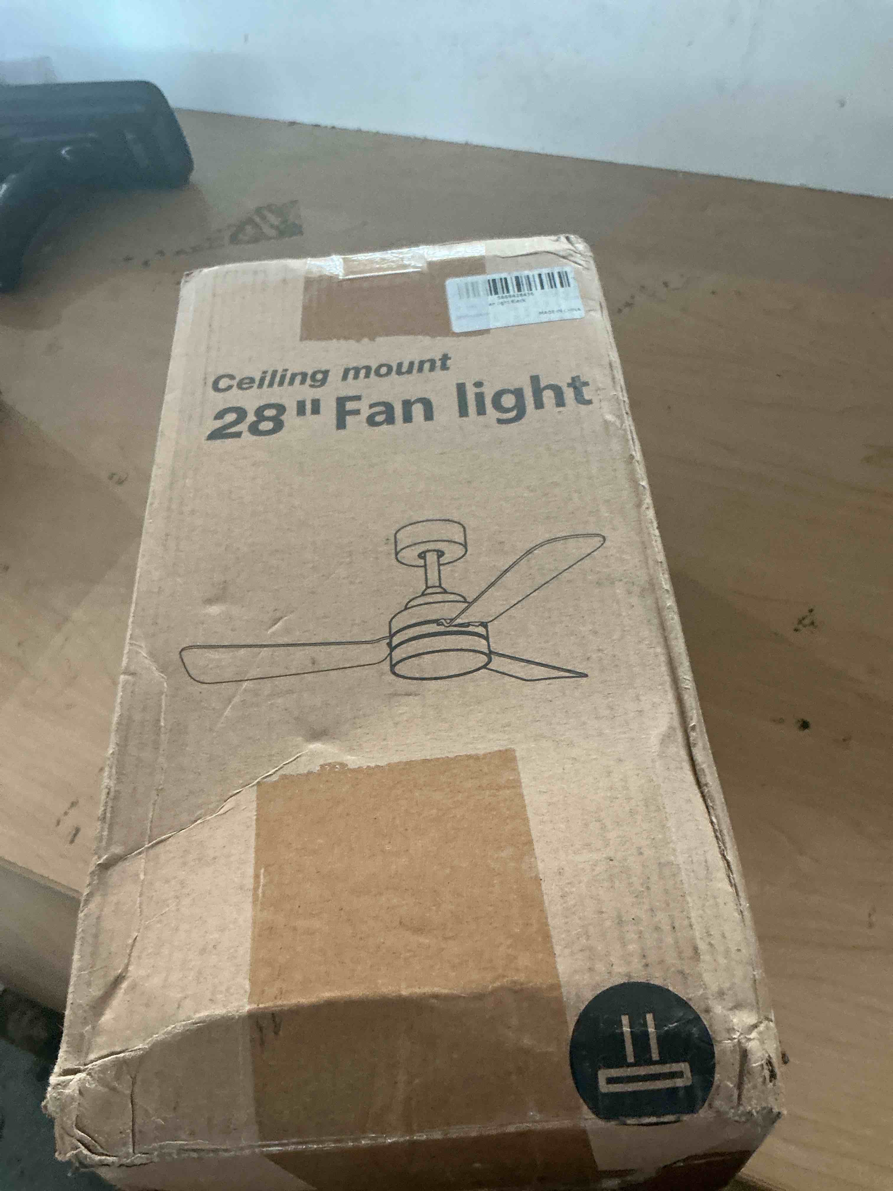 Condition photo showing Brand New for ceiling fan ceiling mount 28inch, remote control reversible dc motors, 3cct dimmable timer noiseless, black ceiling fan for bedroom living room, indoor&outdoor etl listed matte black 42 inches
