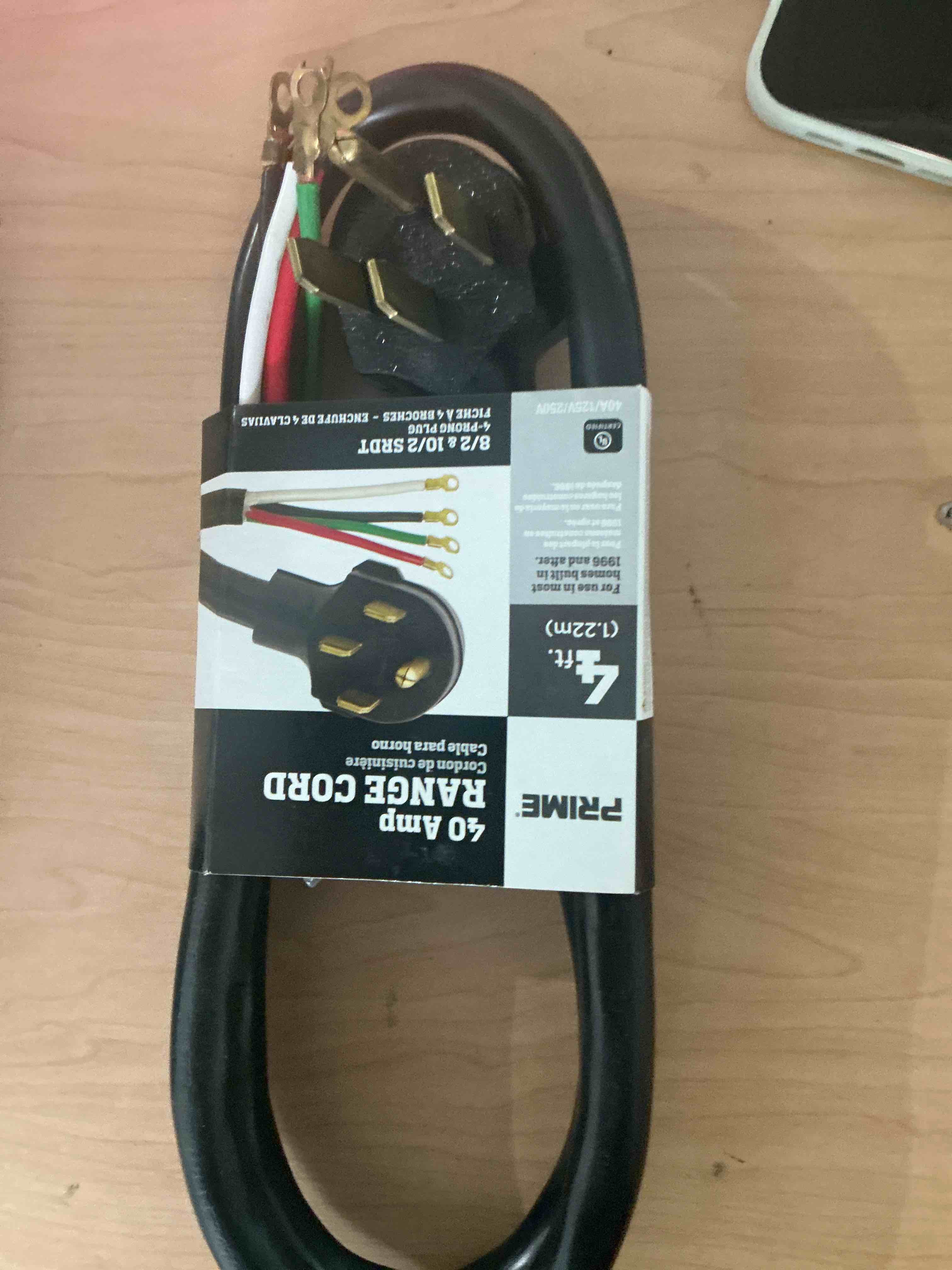 Condition photo showing Brand New for hifind 4-prong replacement 40 amp range power cord 4 ft, nema 14-50p to 4-color wire with eyelet connector,rv tesla/ev charger generator stove appliance extension plug,waterproof 8/2+10/2 awg srdt,etl