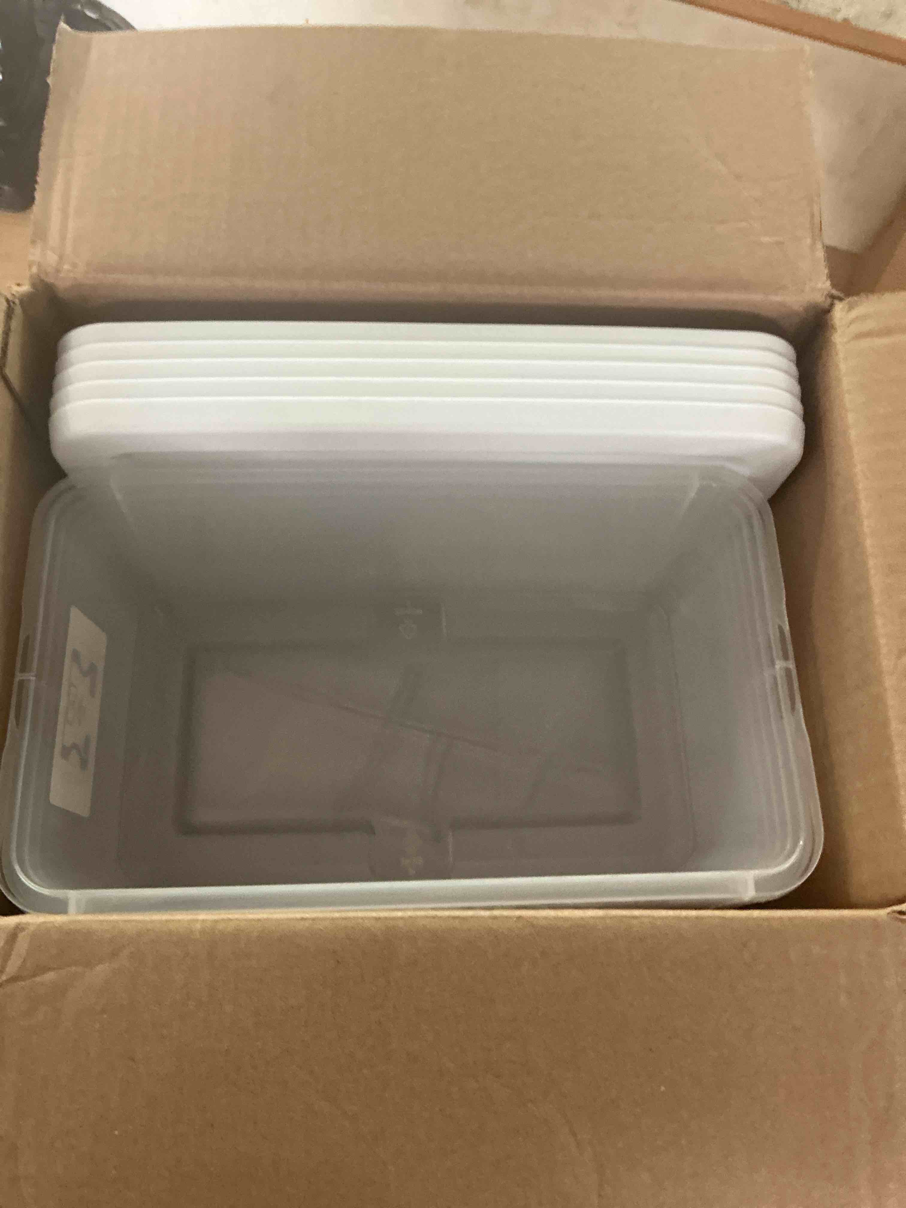 Condition photo showing Brand New for sterilite 5 pack quart clear stacking closet storage tote container with white lid