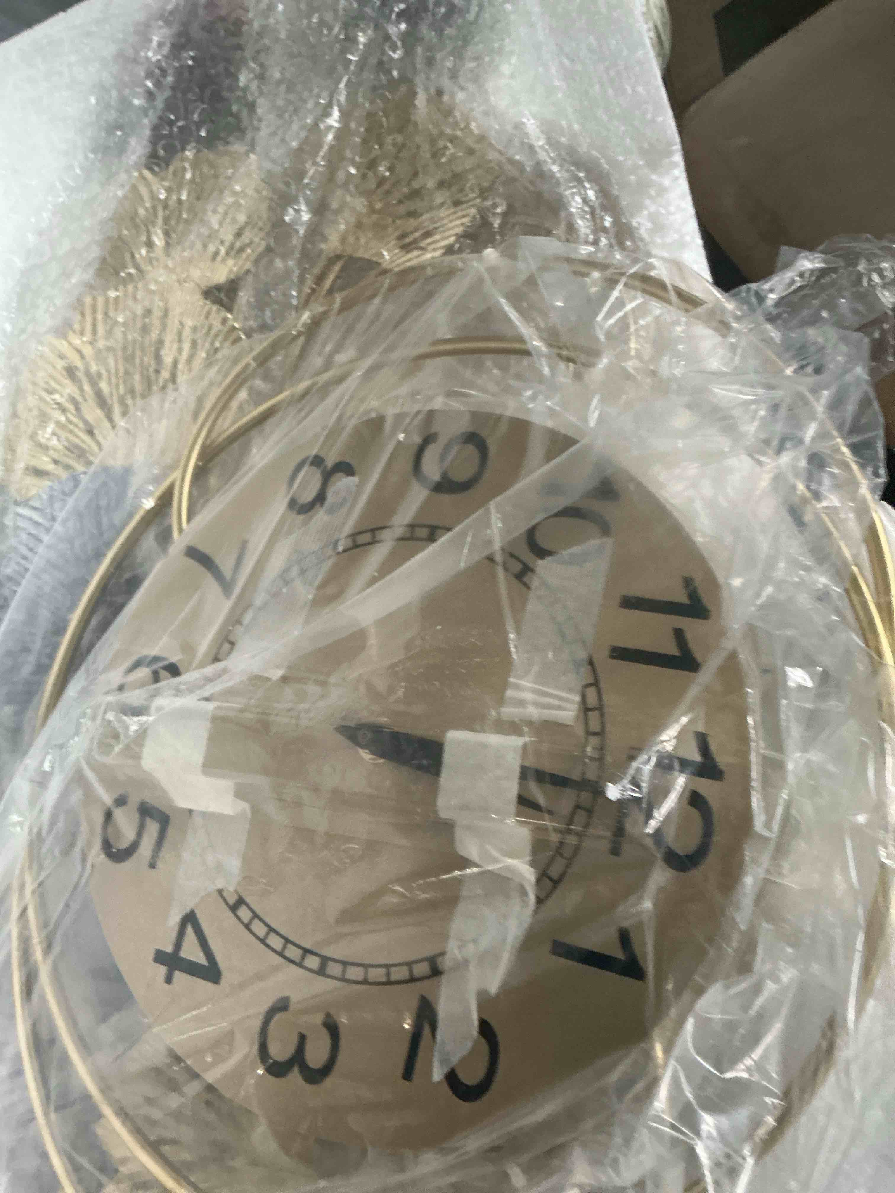 Condition photo showing Brand New for fillove elegant metal wall clock with silent round dial and gold and blue leaves, modern non-walking silent metal wall clock for living room, bedroom, study, office (25in*12in) (gold leaf)