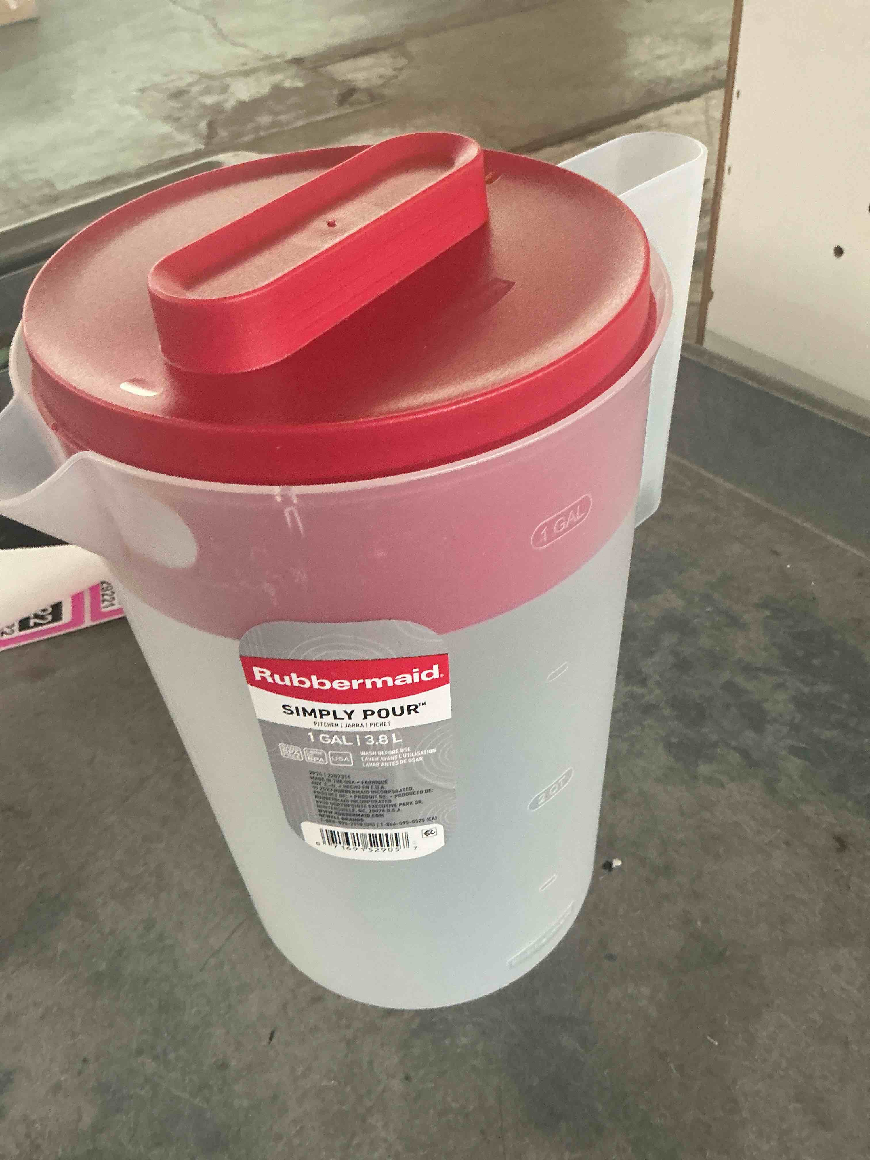 Condition photo showing Brand New for rubbermaid, 1 gallon, 1 pack, red, plastic simply pour pitcher with multifuction lid