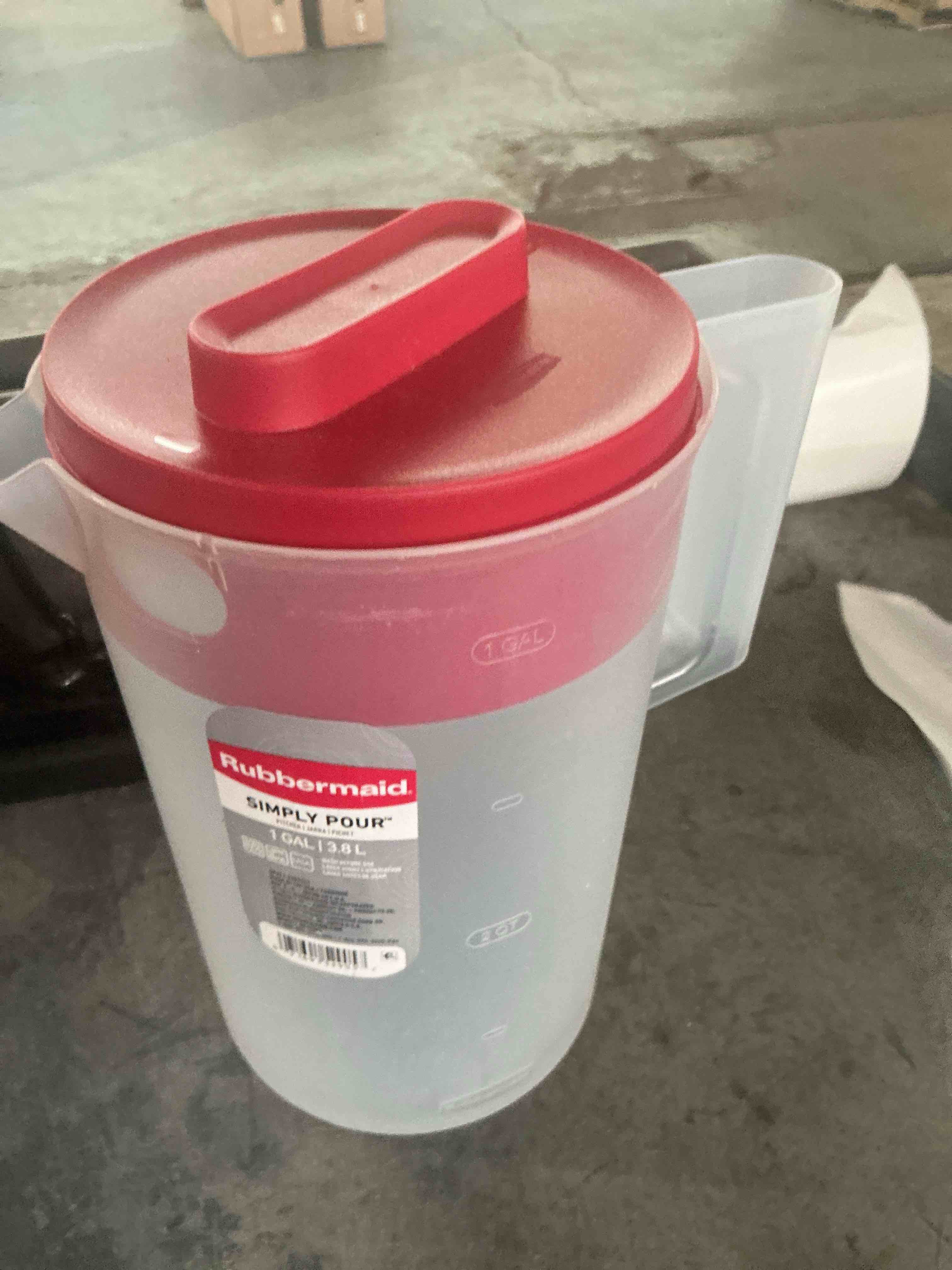 Condition photo showing Brand New for rubbermaid, 1 gallon, 1 pack, red, plastic simply pour pitcher with multifuction lid