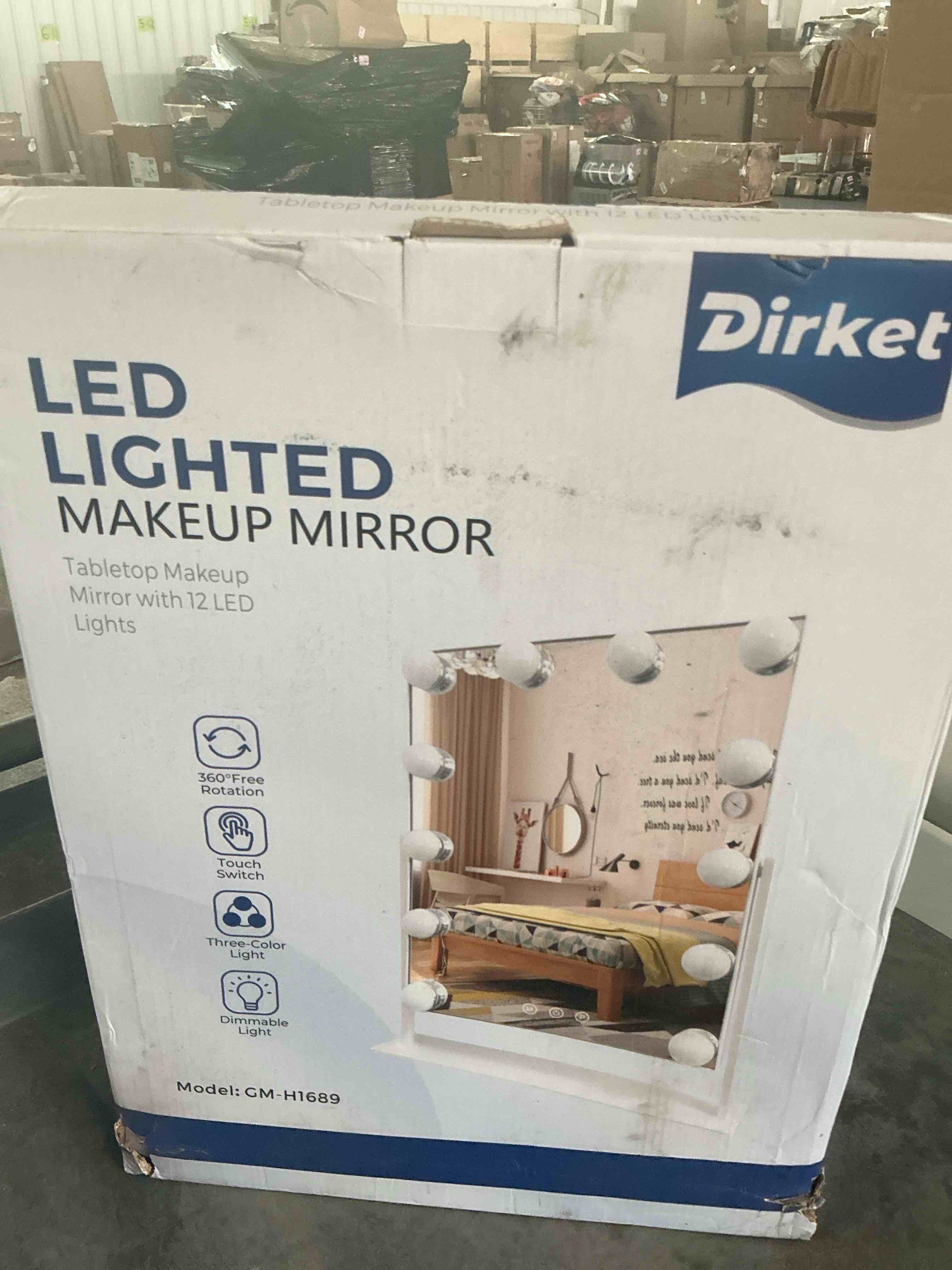 Condition photo showing Brand New for vanity mirror with lights, 13'' x 11'' lighted makeup mirror for desk, hollywood mirror with 12 dimmable bulbs, 3 color modes, smart touch control, 360°rotation, gifts for girls, women, wife