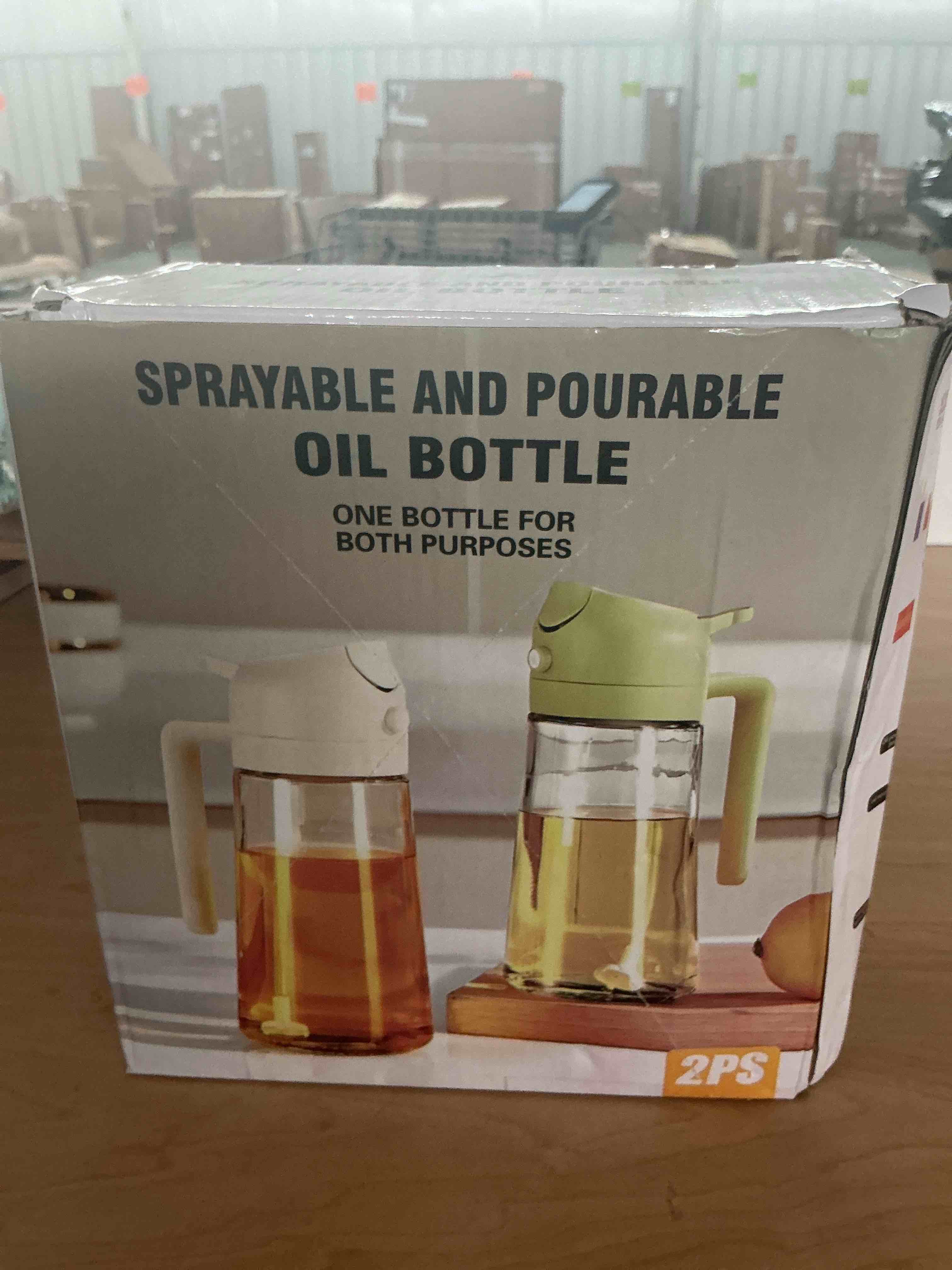 Condition photo showing New/Like New for 2pcs glass oil sprayer for cooking 16oz/470ml, kitchen gadget for air fryer, salad, bbq, frying?white? (black+green)