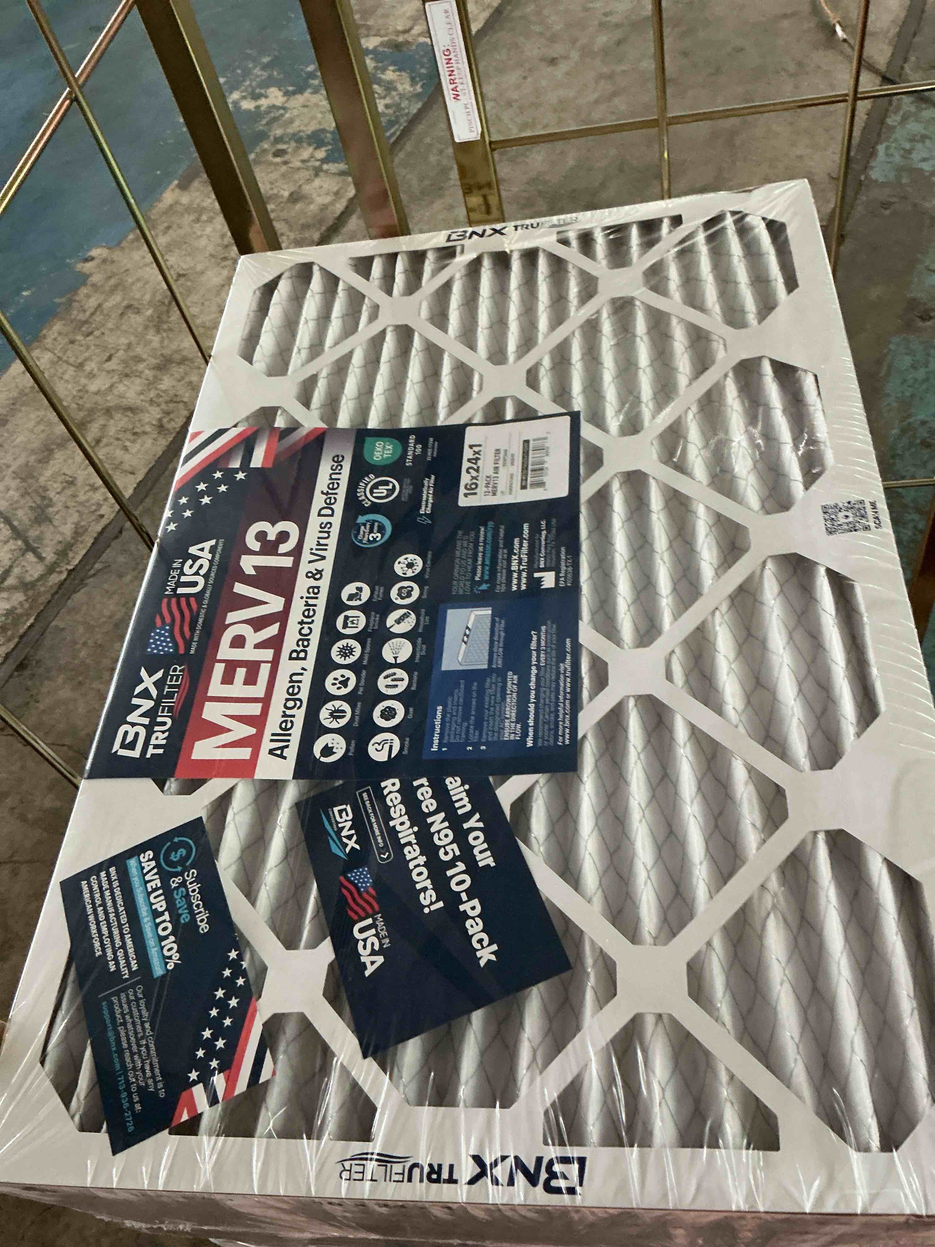 Condition photo showing New/Like New for bnx trufilter 16x24x1 air filter merv 13 (12-pack) - made in usa - electrostatic pleated air conditioner hvac ac furnace filters for allergies, pollen, mold, bacteria, smoke, allergen, mpr 1900 fpr 10 16x24x1 12-pack